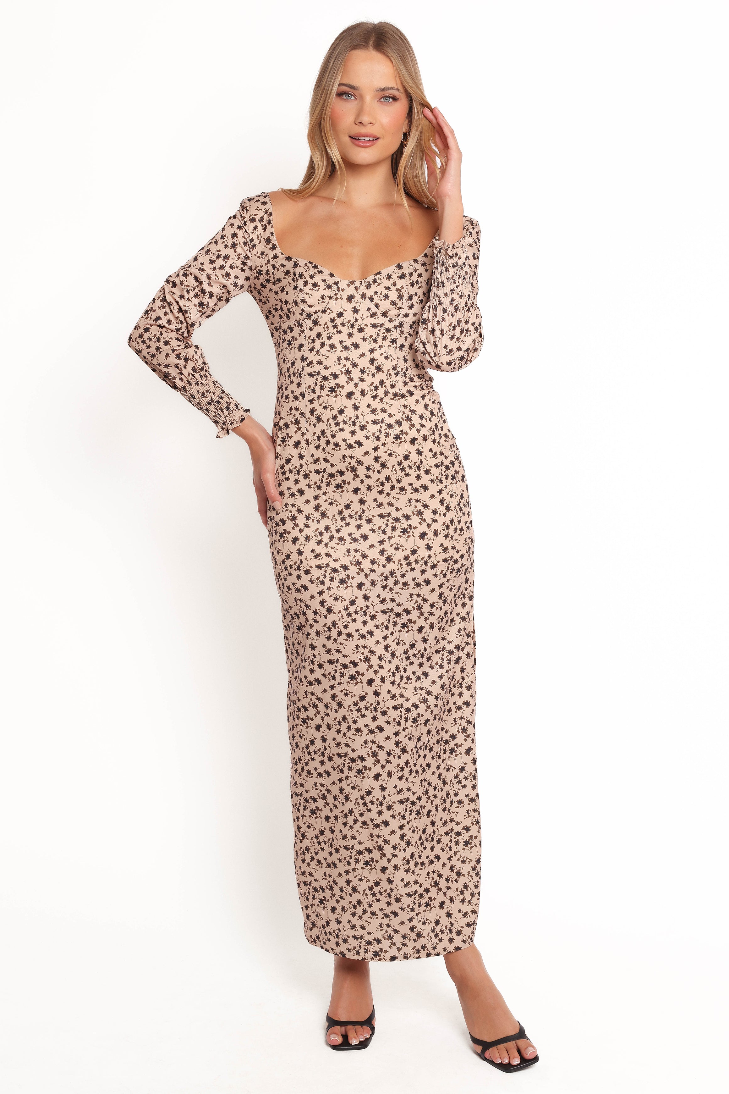 Gisella Long Sleeve Midi - Brown Floral