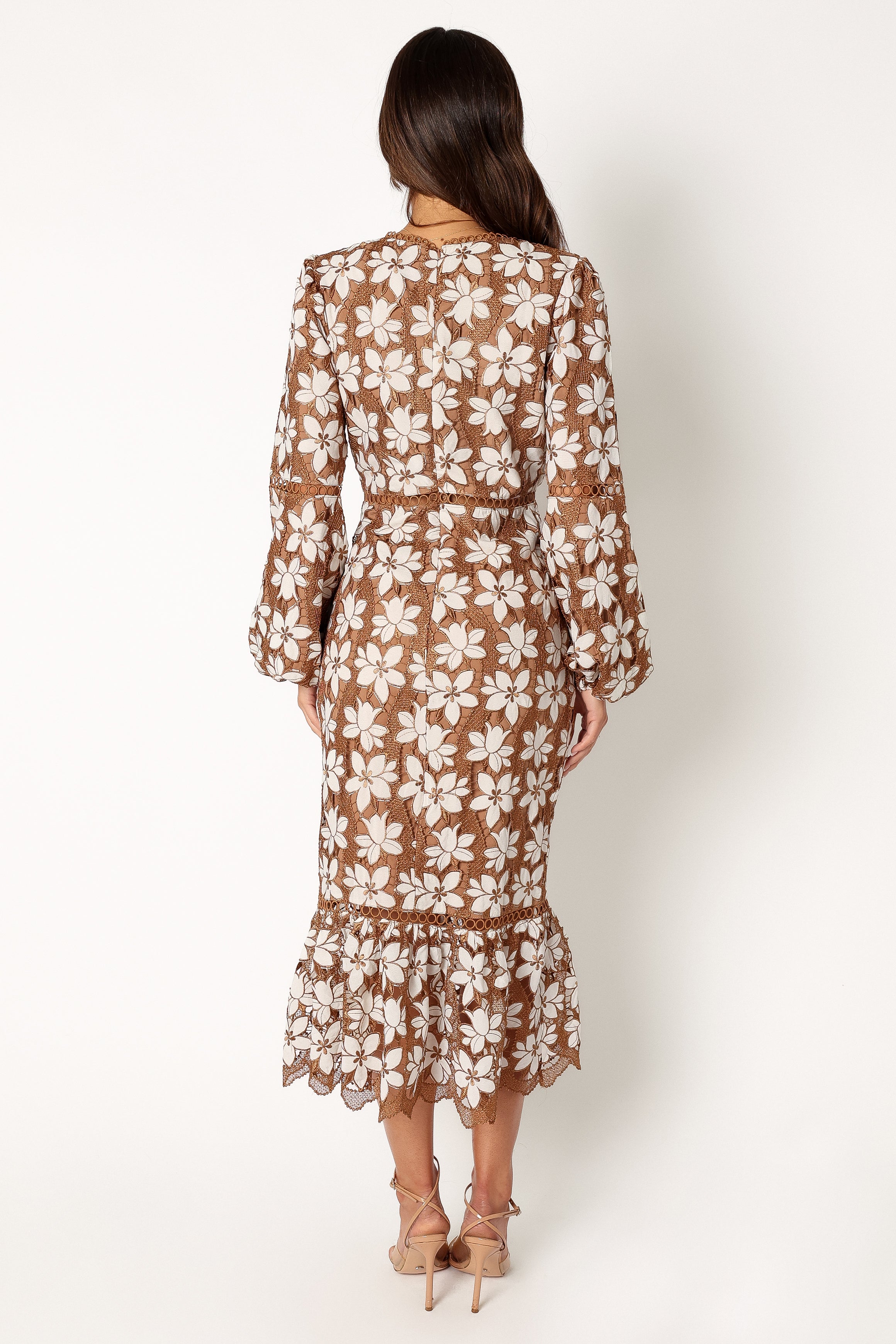 Pierre Long Sleeve Lace Maxi Dress - Mocha