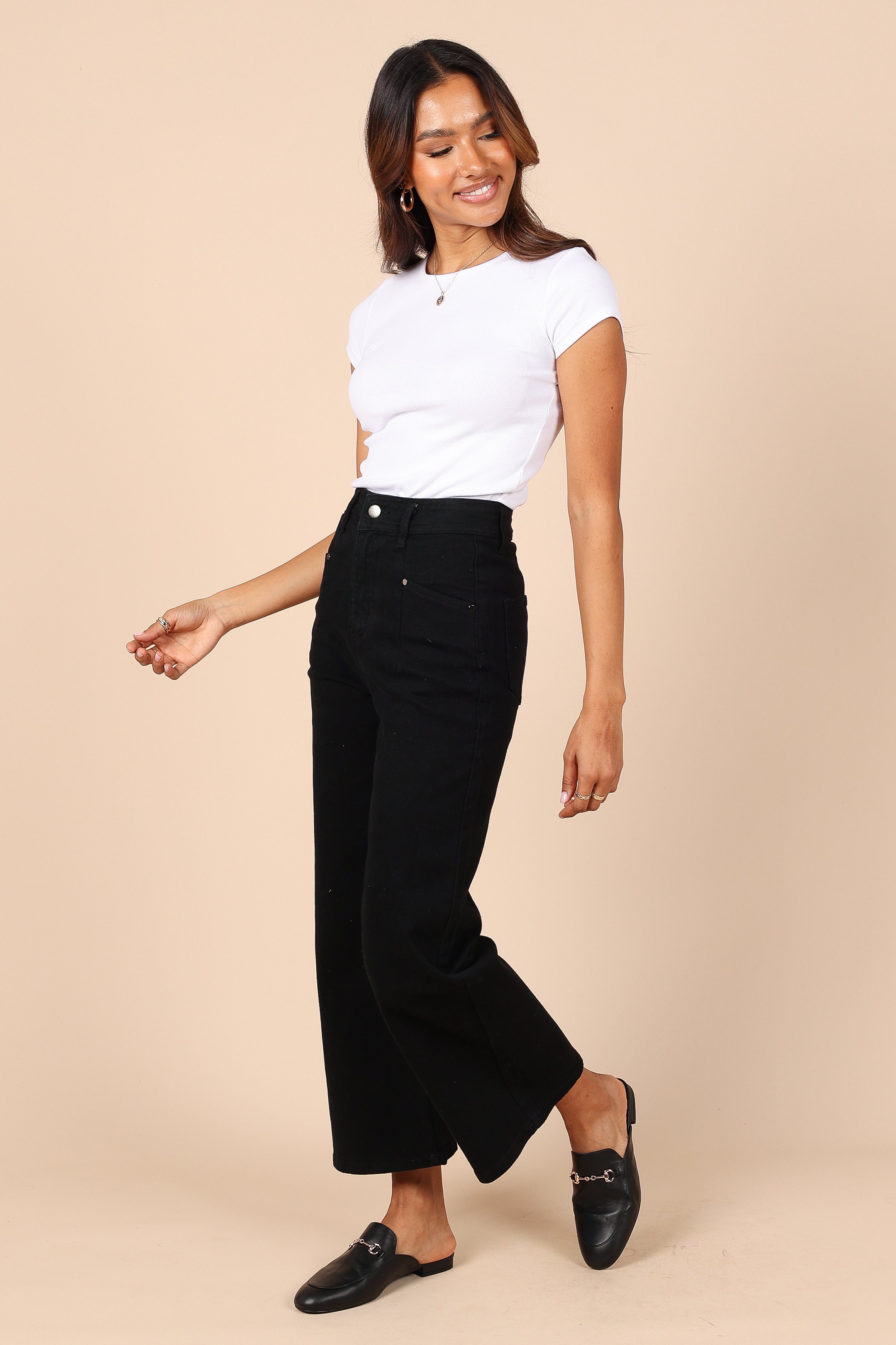 Georgette High Waisted Straight Leg Pants - Black