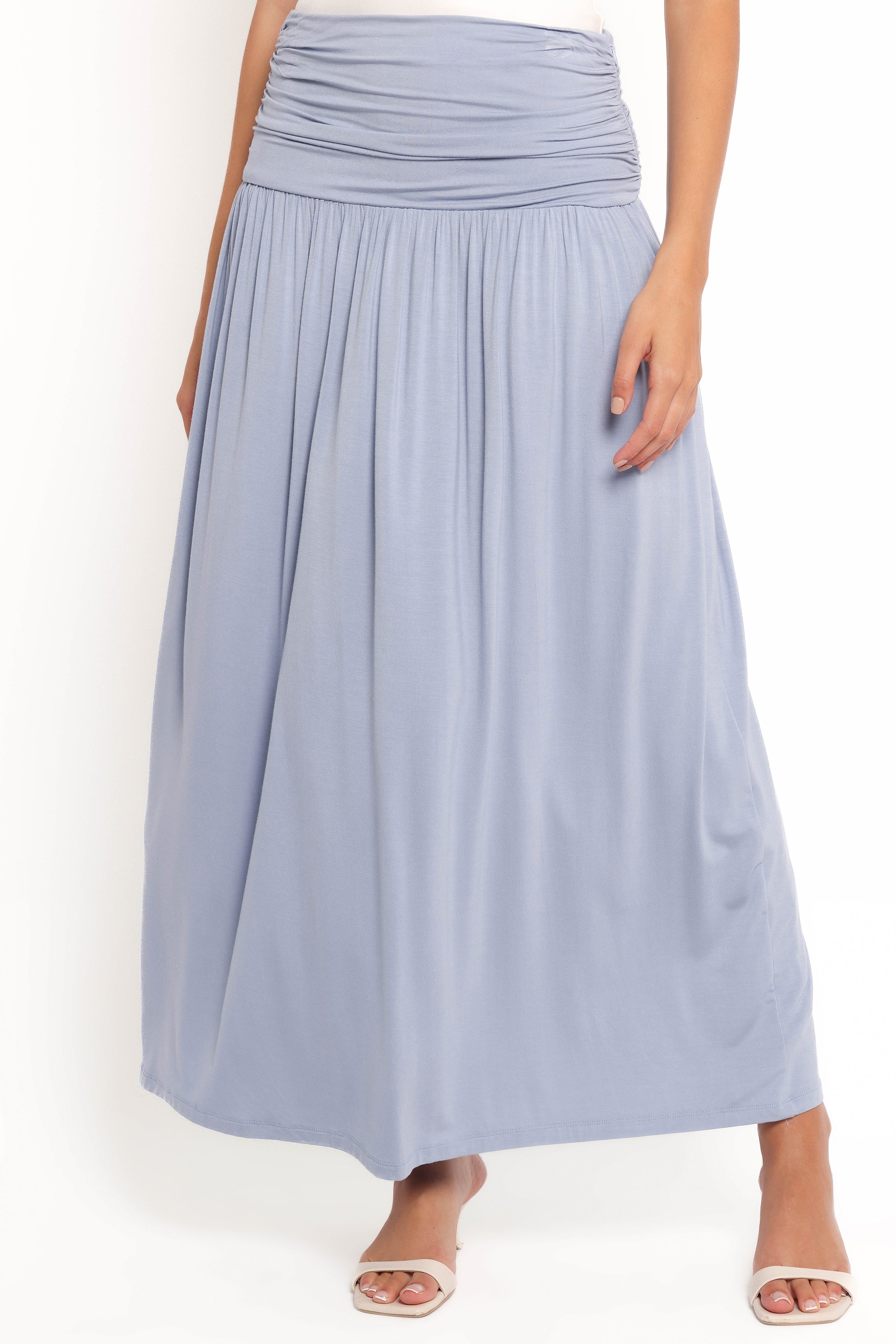 Lavia Ruched Knit Maxi Skirt - Soft Blue