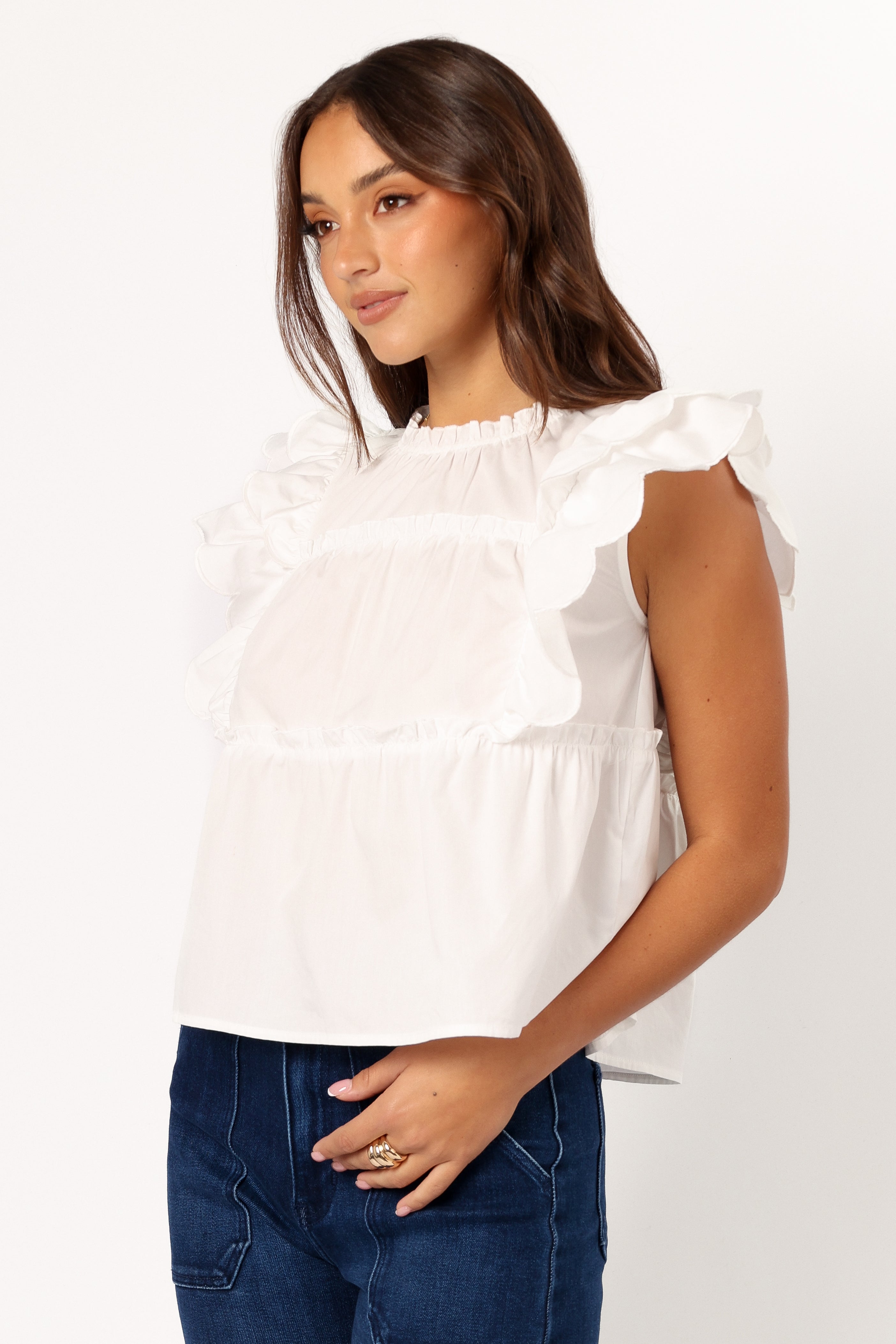 Elaine Ruffle Top - Off White