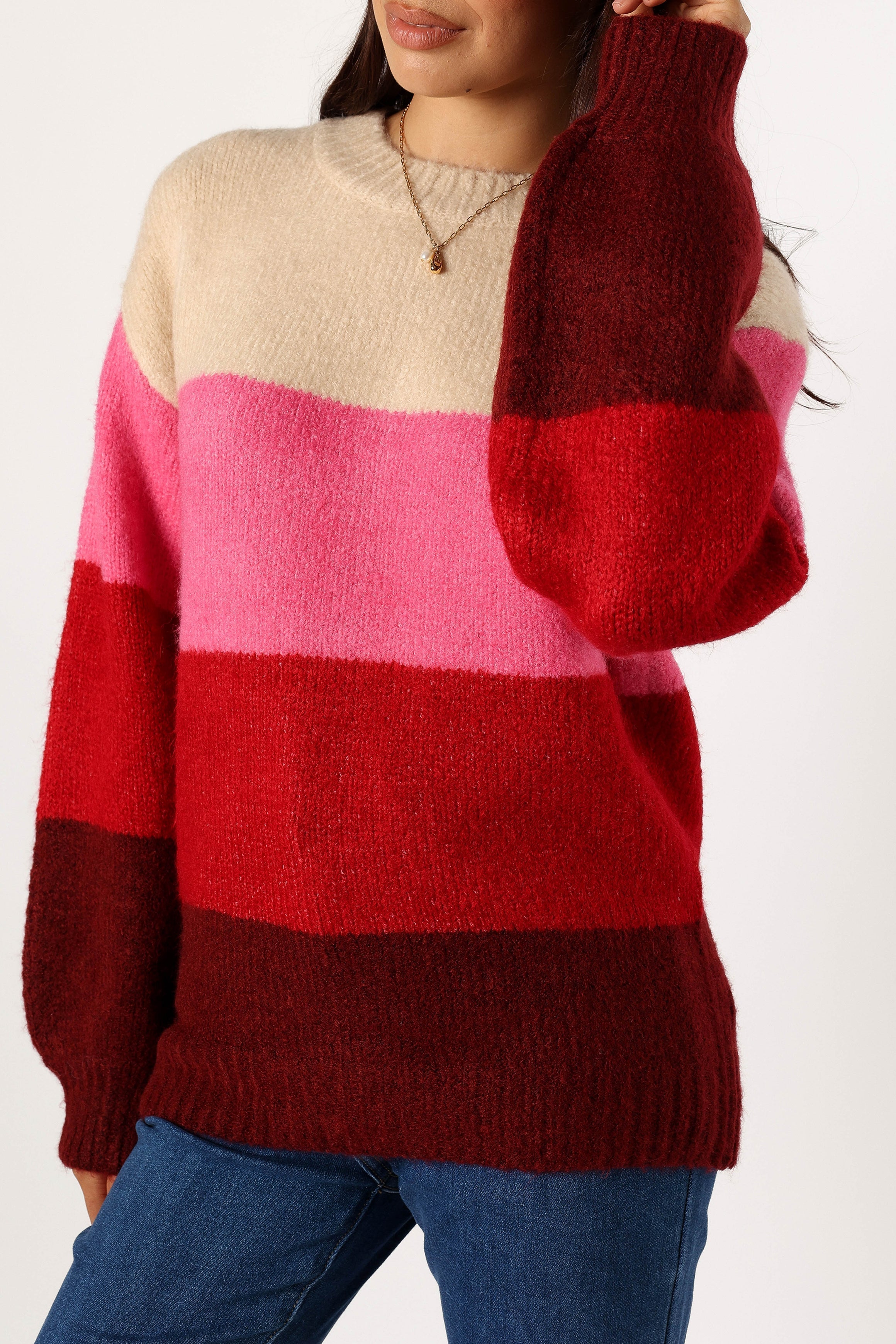 Giovanna Crewneck Multi Stripe Knit Sweater - Berry