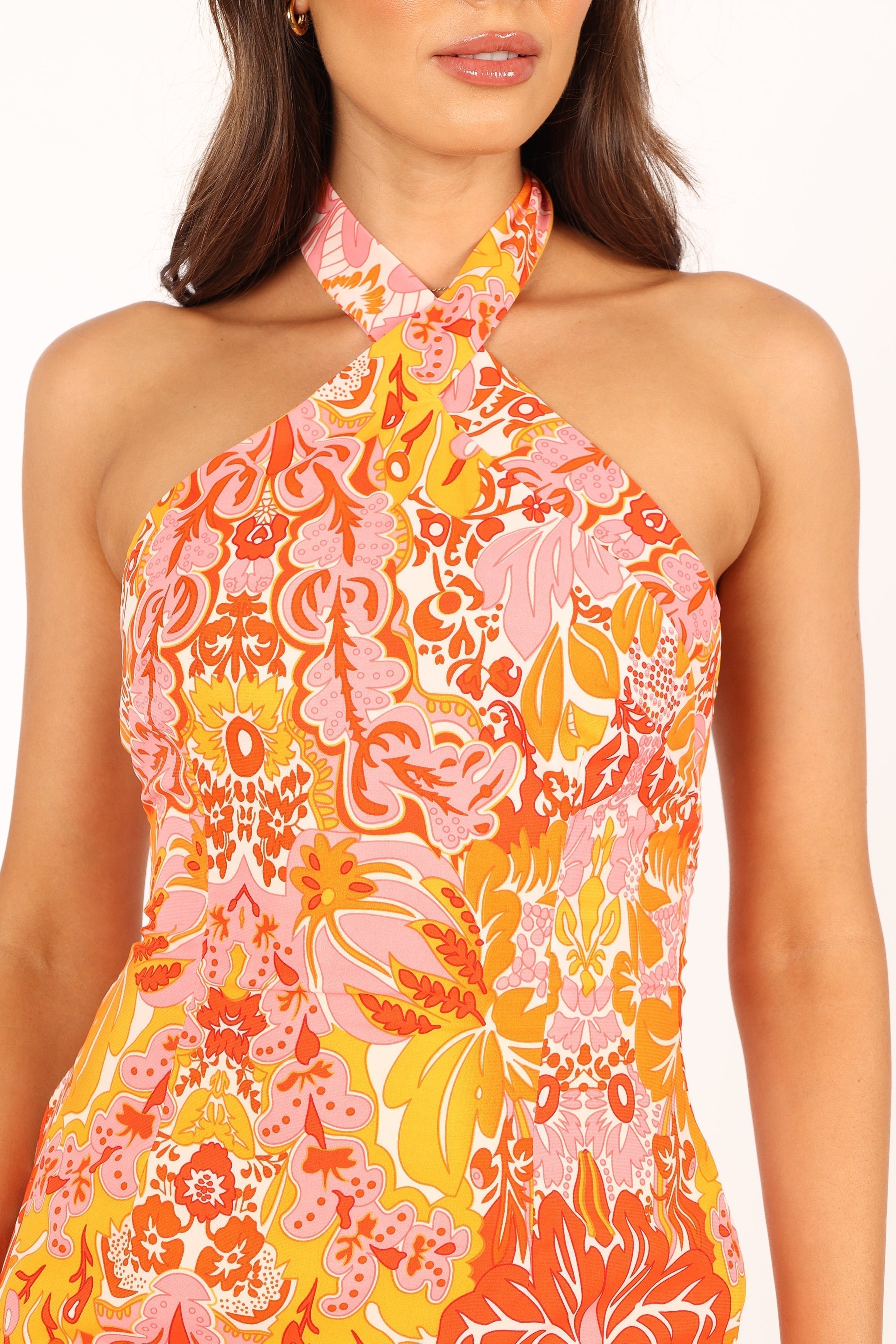 Elyse Halterneck Mini Dress - Pink Orange