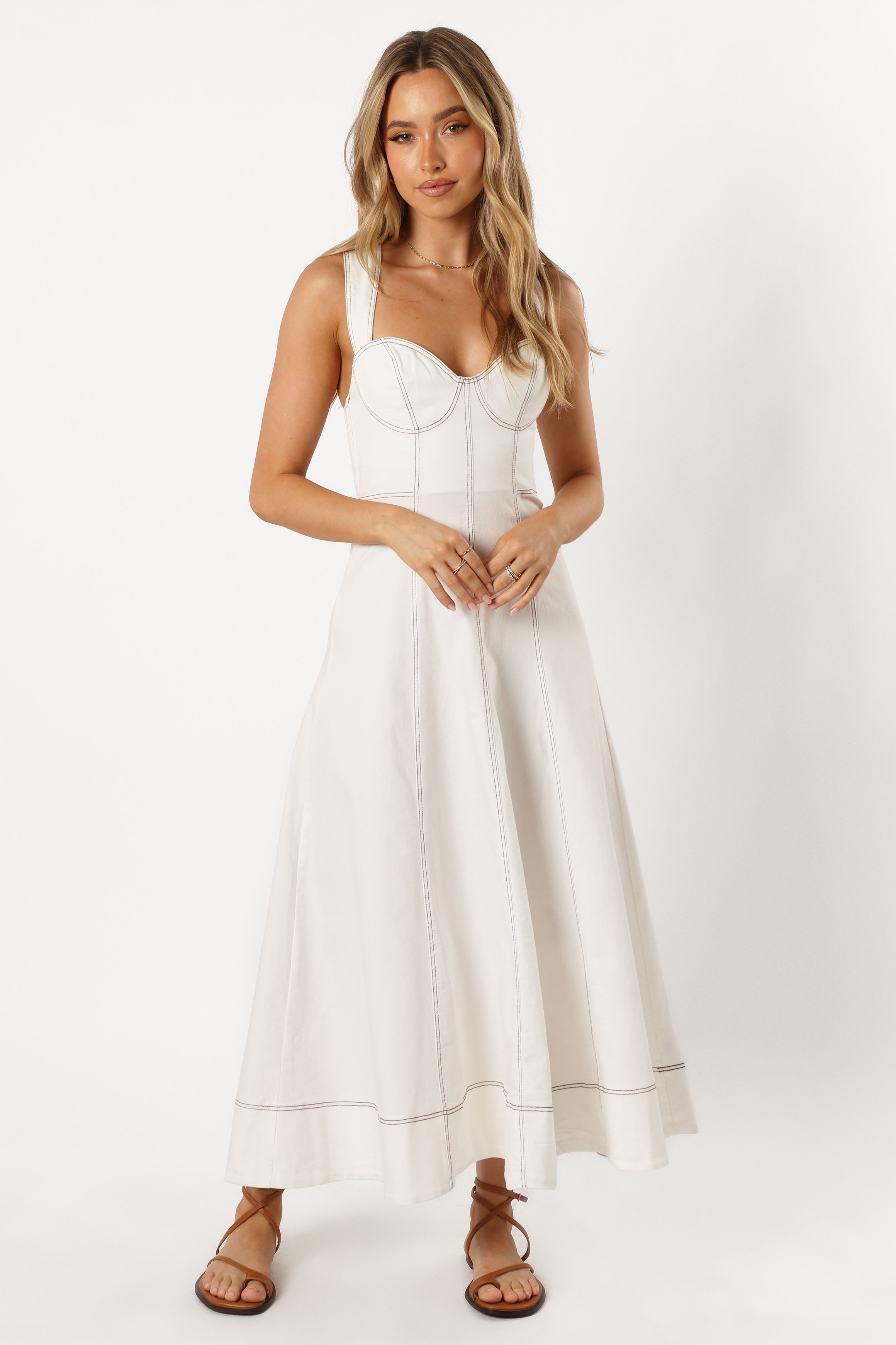 Everly Crossback Midi Dress - White Denim