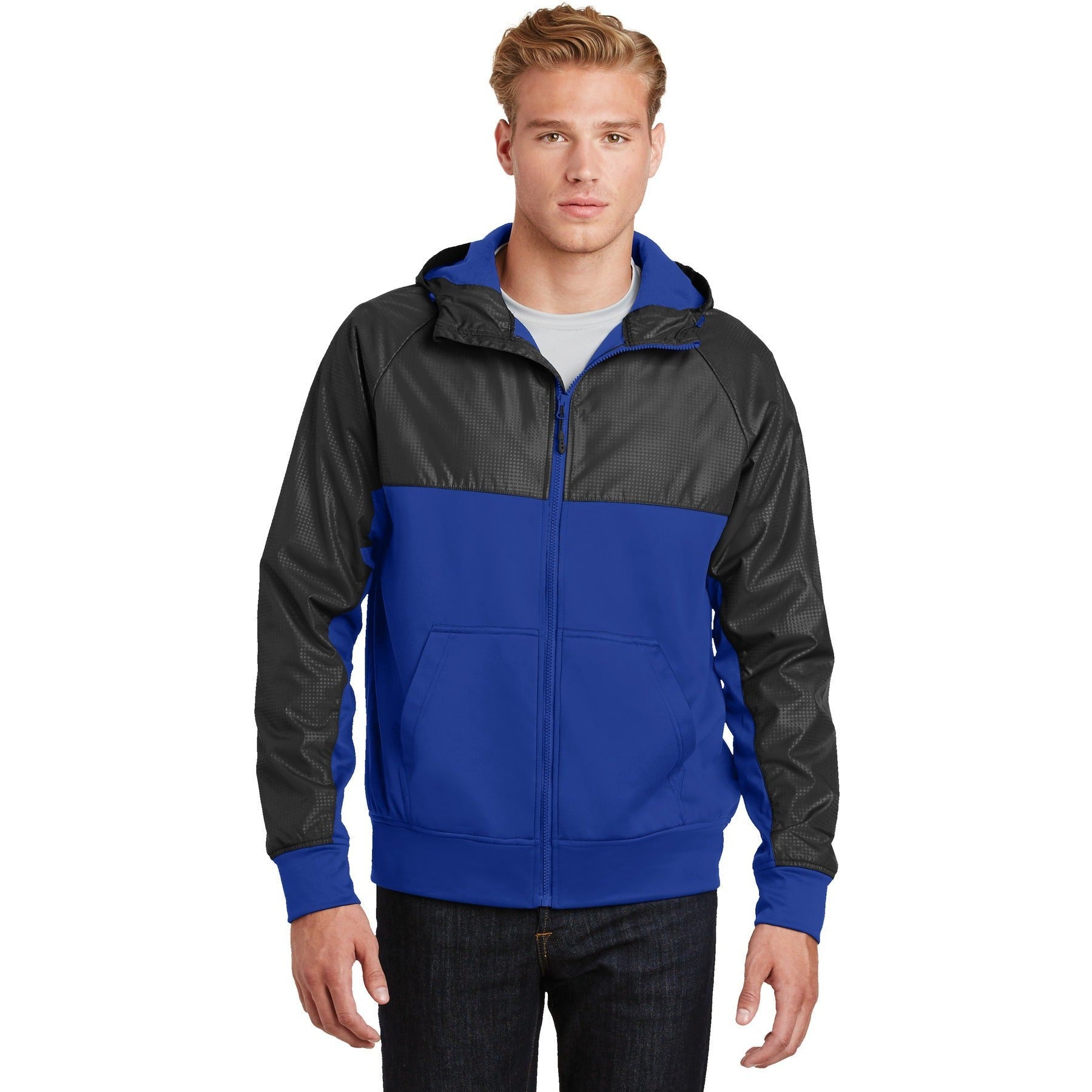 CLOSEOUT - Sport-Tek Embossed Hybrid Full-Zip Hooded Jacket