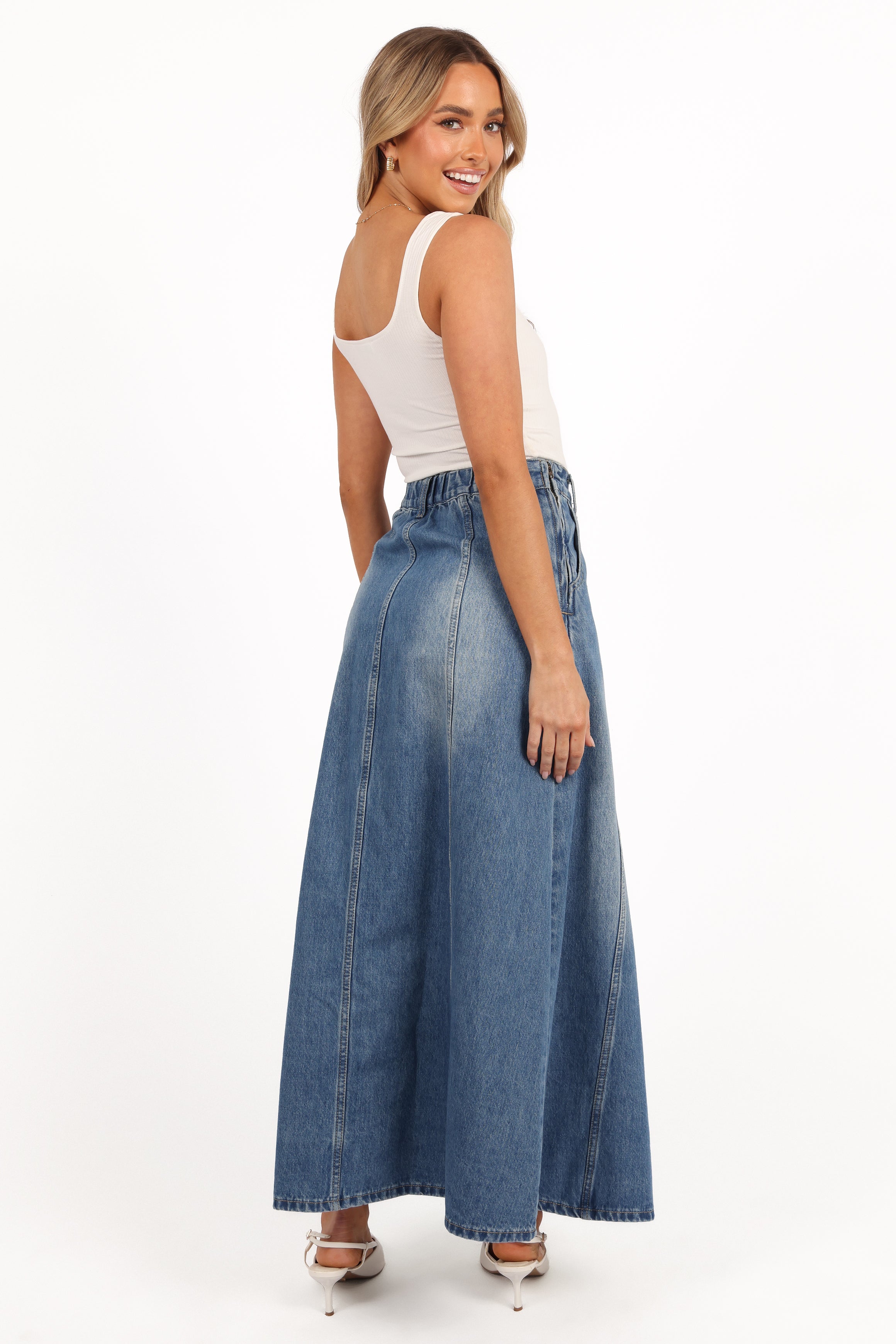 Gwen Denim Skirt - Mid Wash Denim