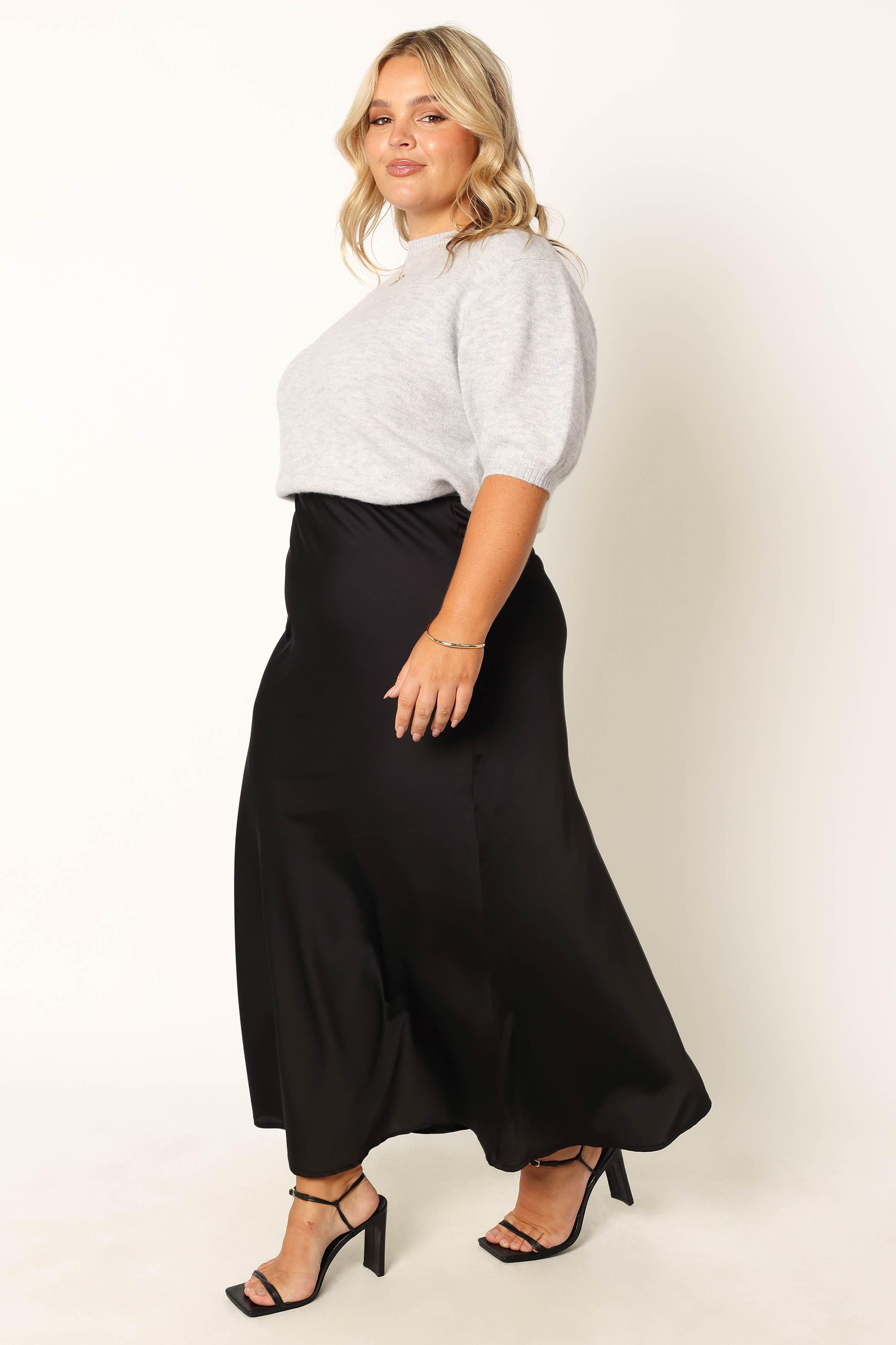 Nellie Satin Midi Skirt - Black