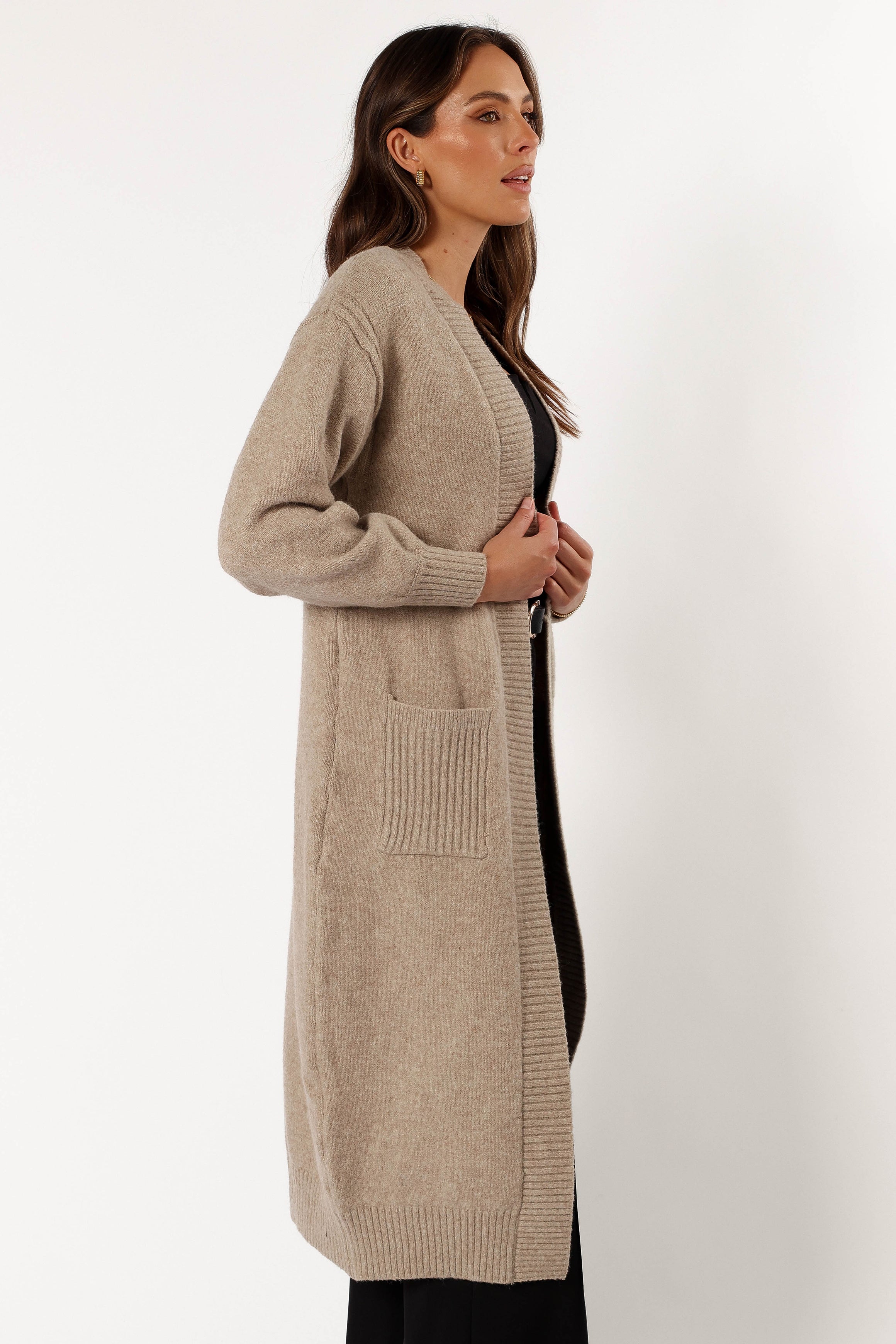 Nicolette Open Front Long Cardigan - Latte