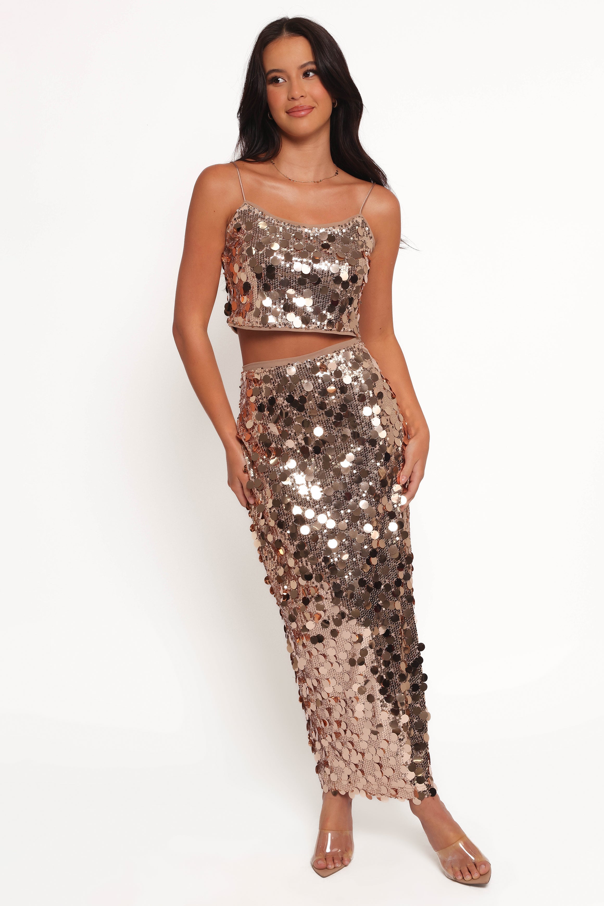 Hulu Sequin Skirt Set - Rose Gold