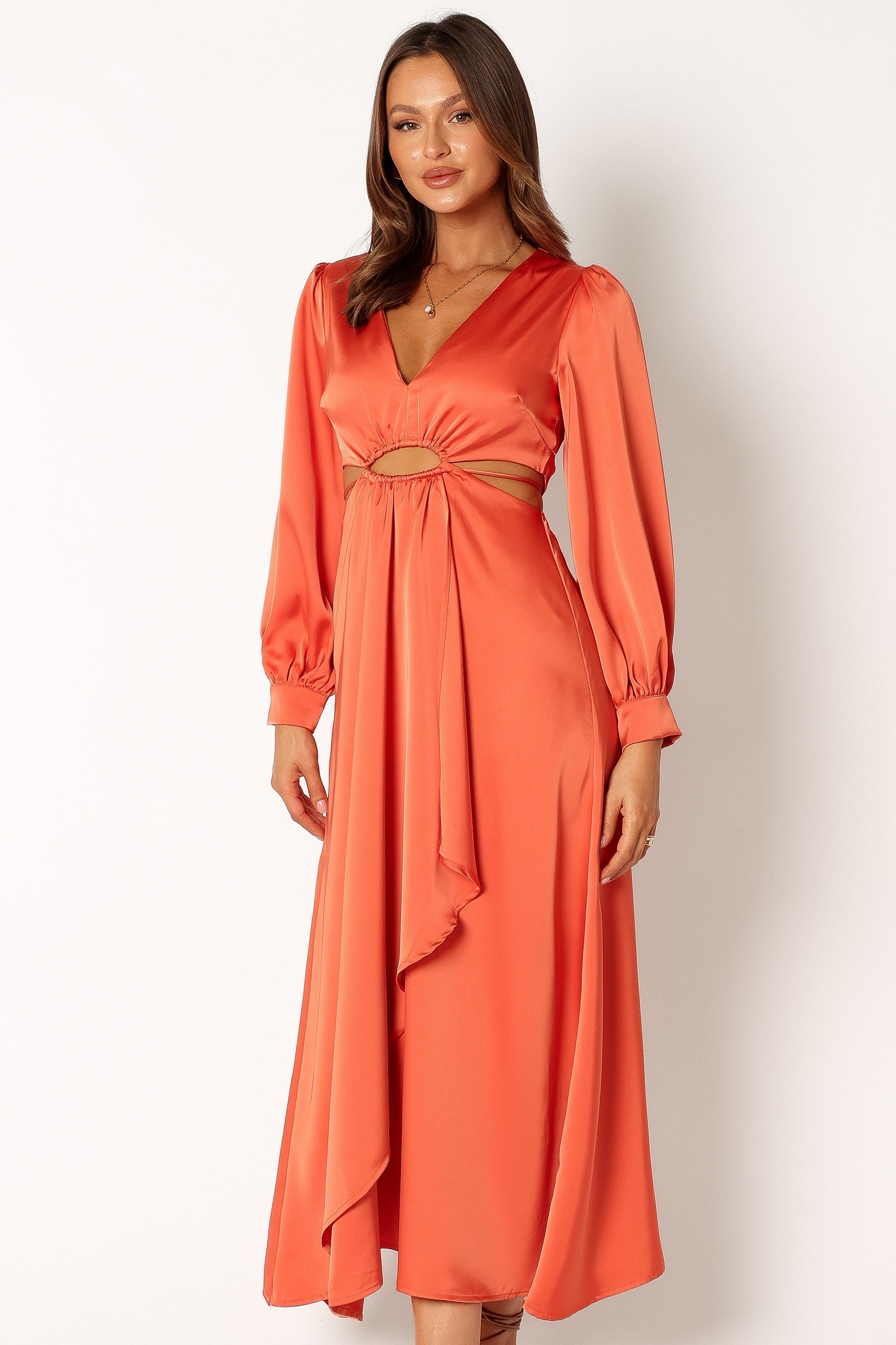 Peyton Long Sleeve Midi Dress - Orange