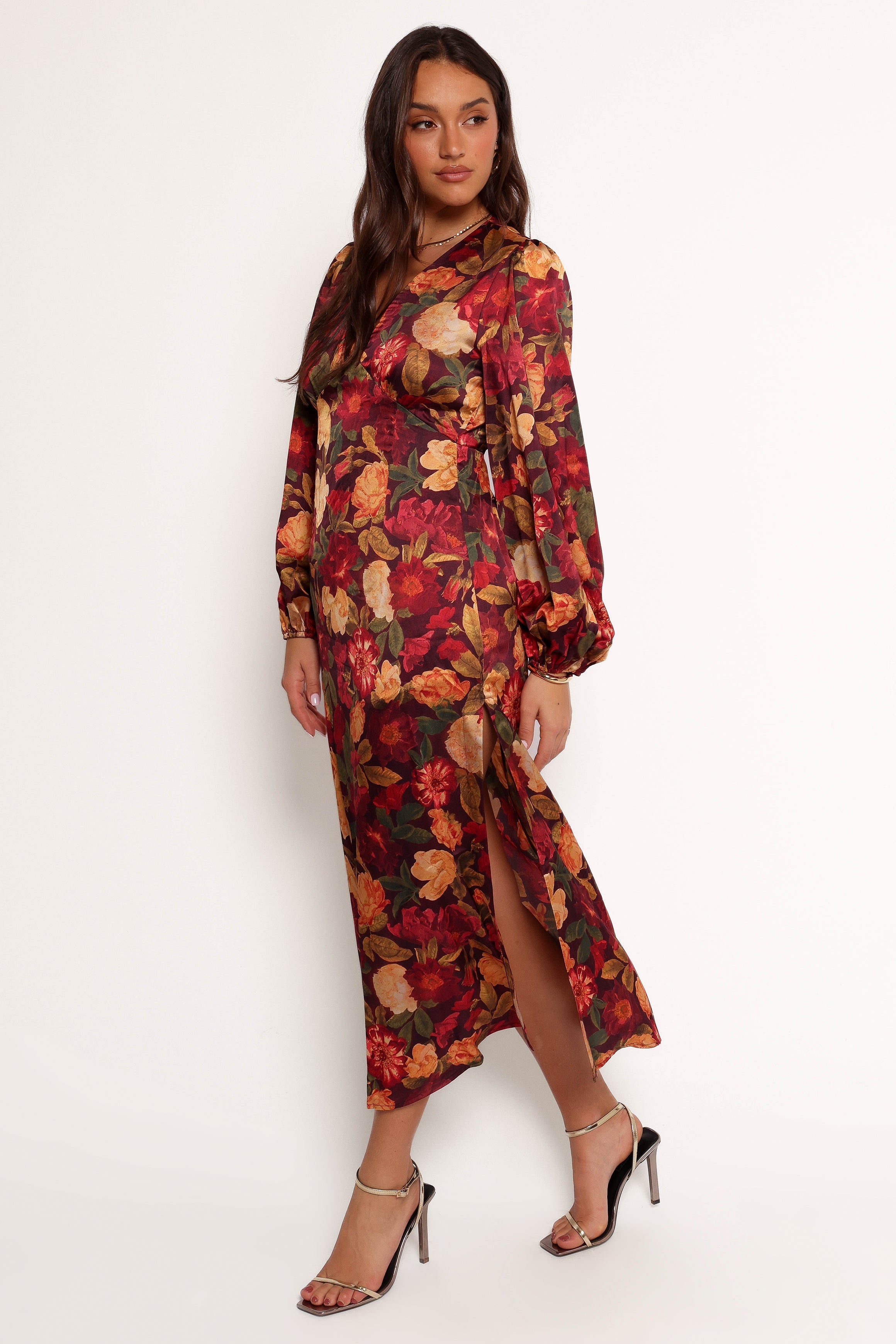 Zimmer Long Sleeve Maxi Dress - Sangria Bloom