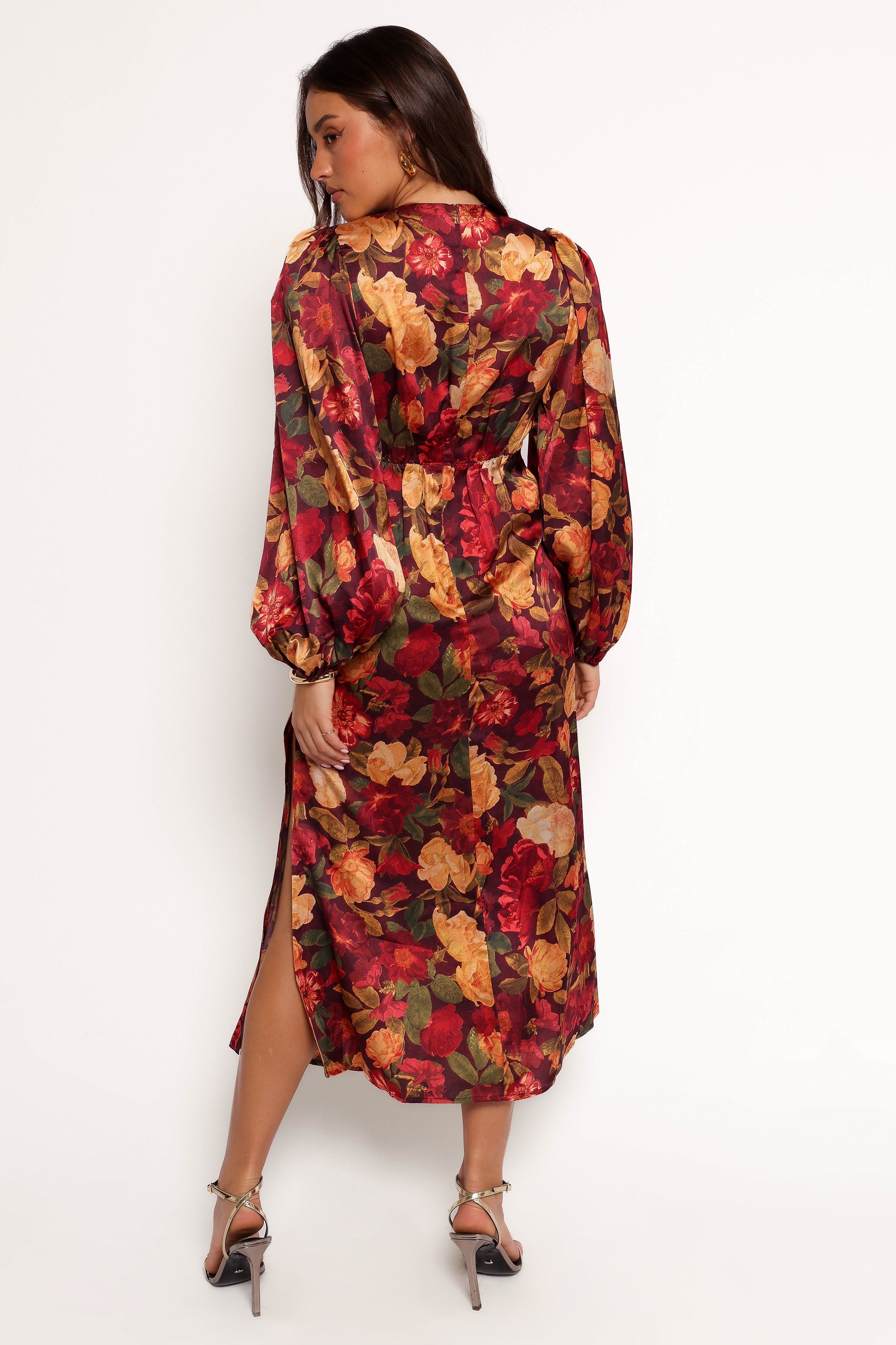 Zimmer Long Sleeve Maxi Dress - Sangria Bloom