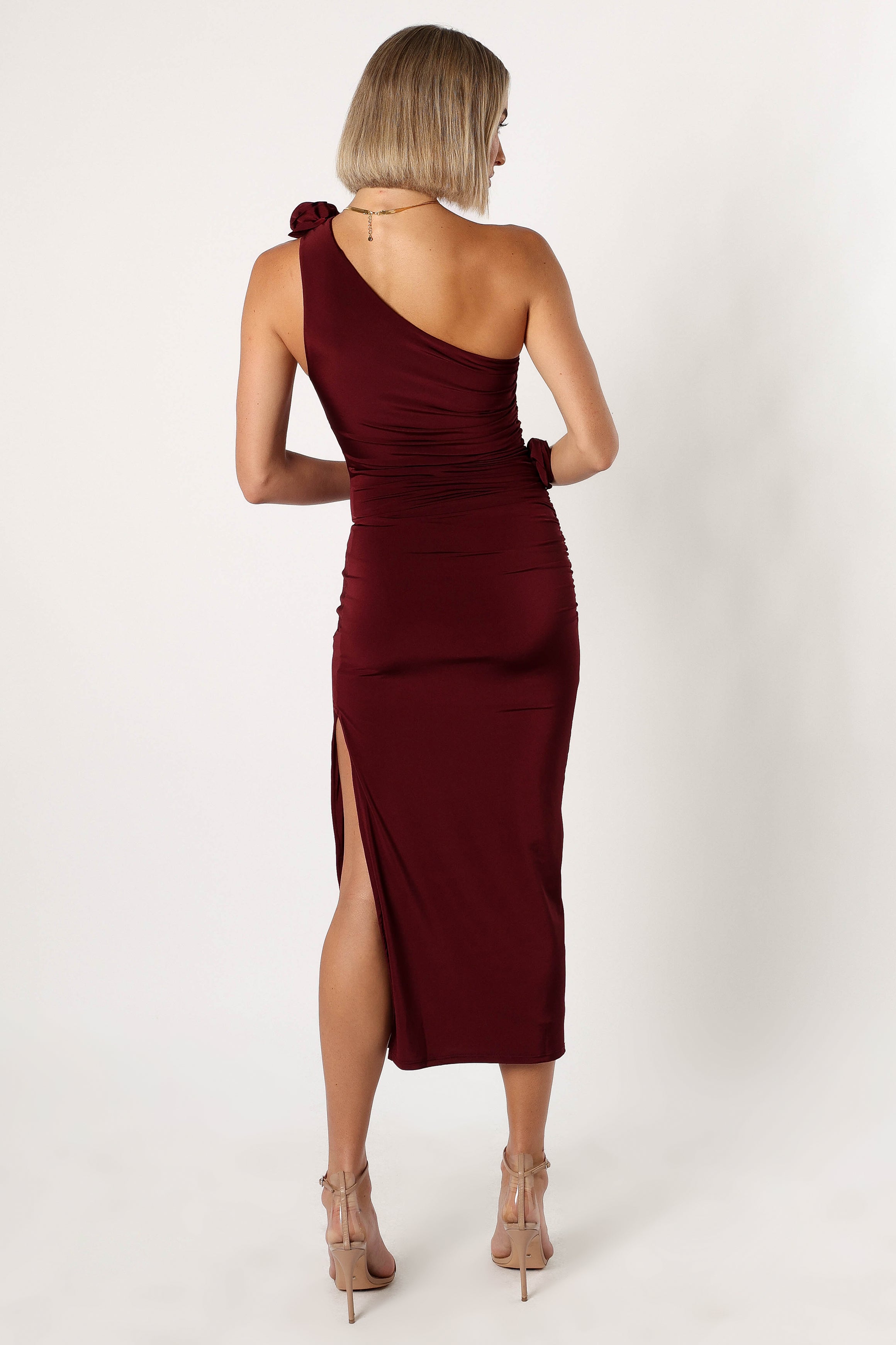 Javier One Shoulder Midi Dress - Wine