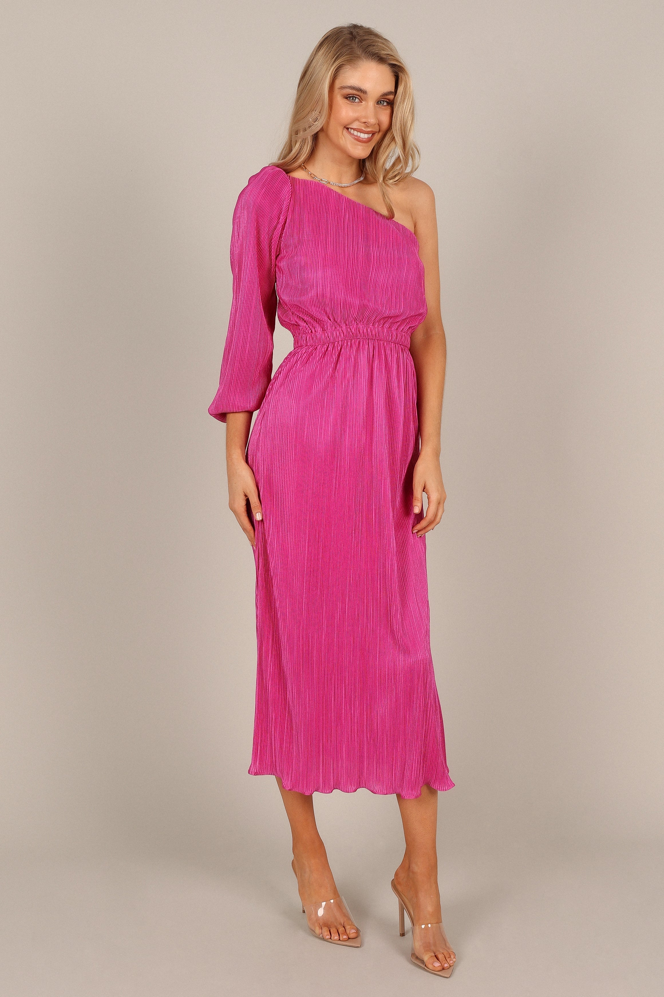 Pontee One Shoulder Pleated Midi Dress - Orchid