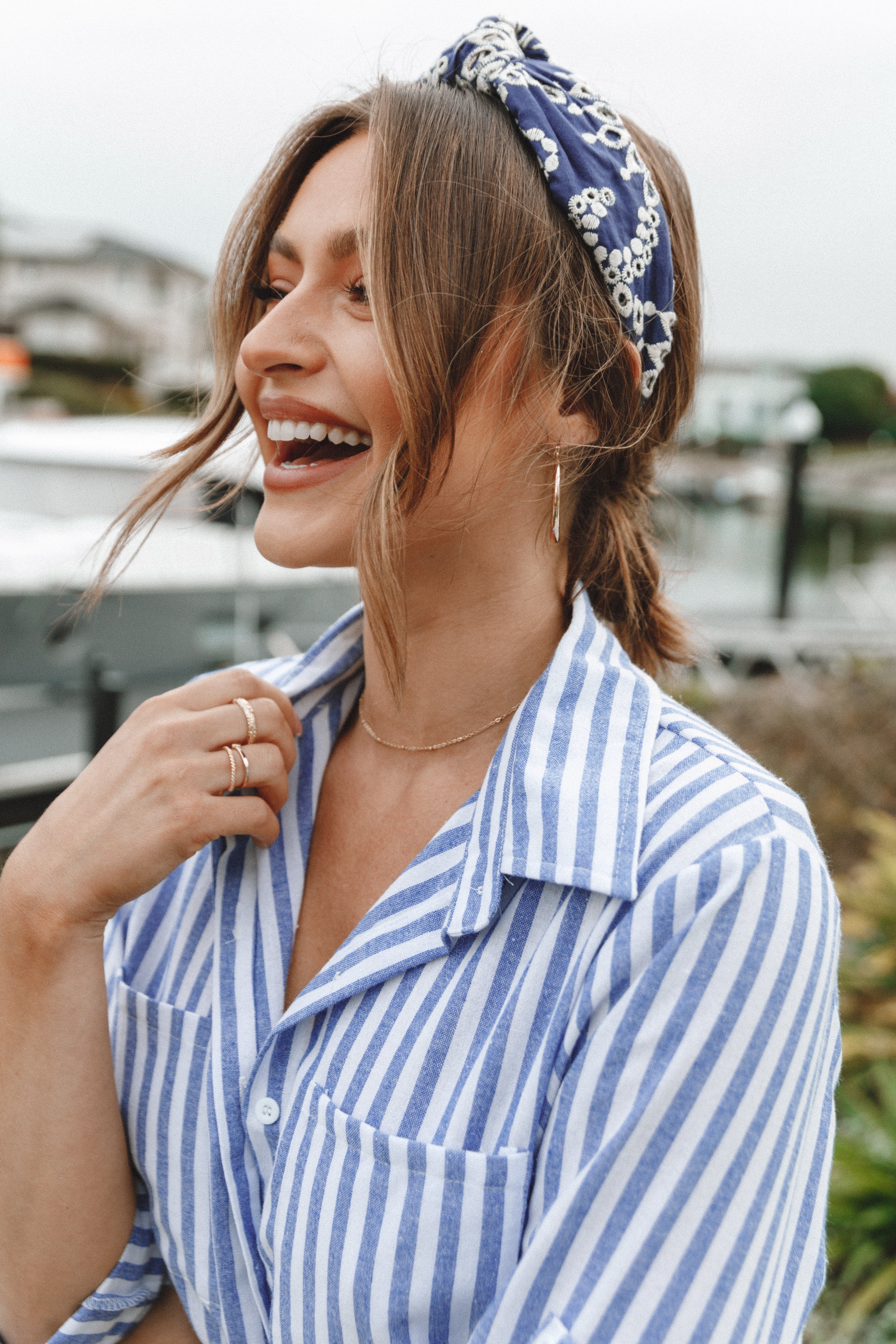 Anika Embroidery Headband - Navy