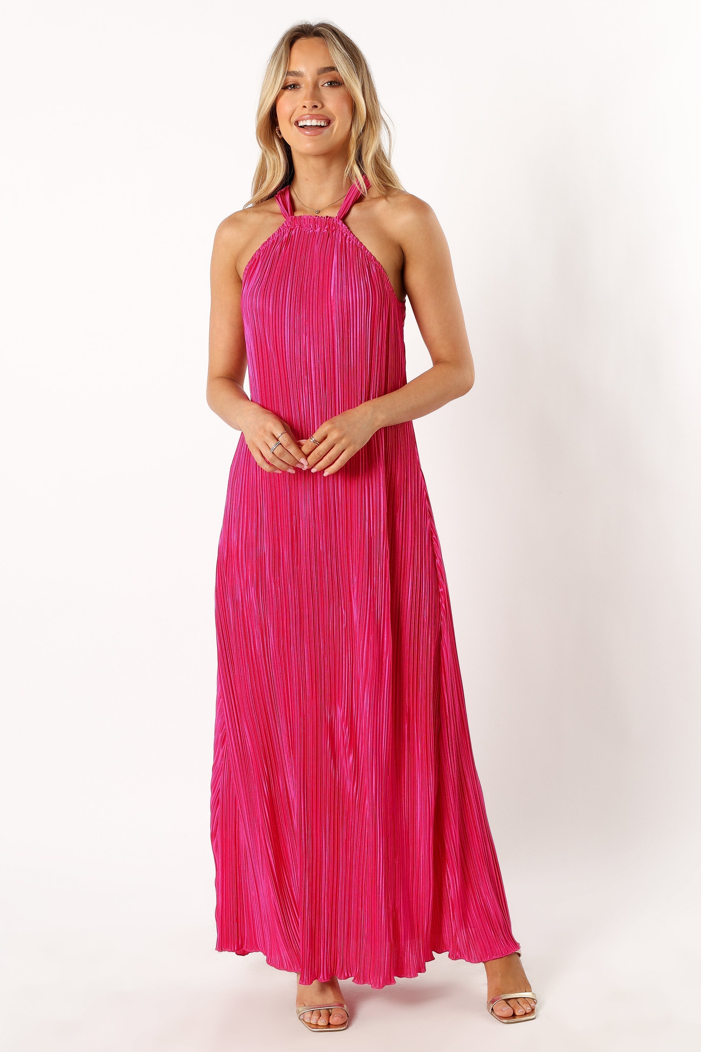 Melody Plisse Halter Maxi Dress - Pink