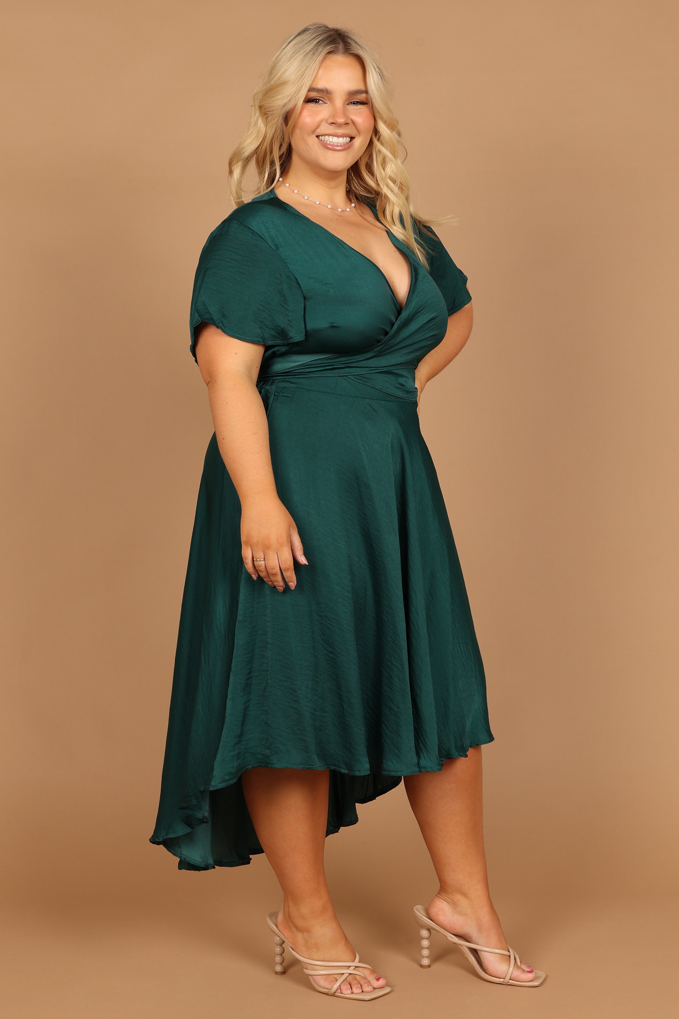 Amanda Hi Lo Tie Front Dress - Emerald