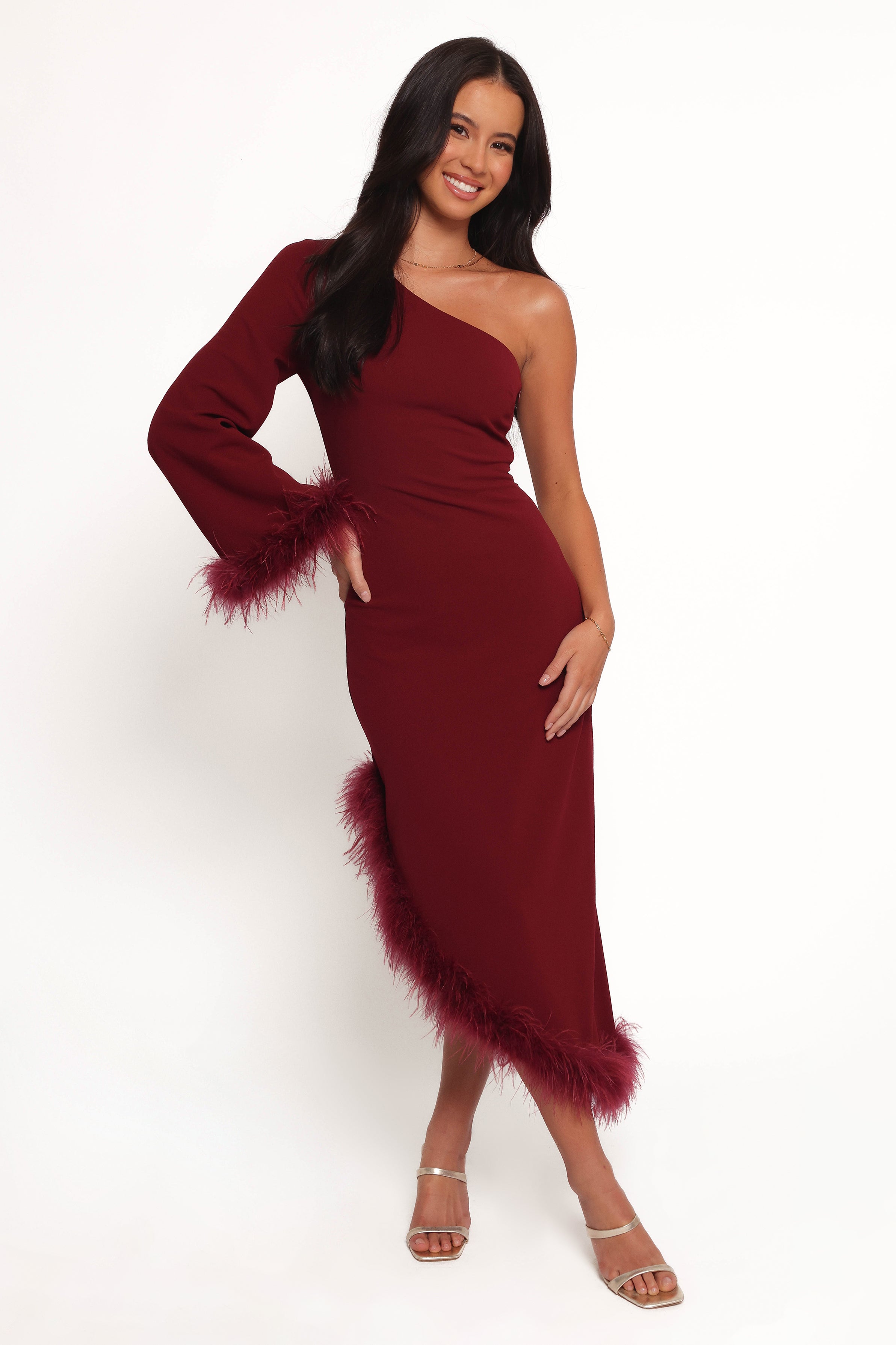 Dame One Shoulder Midi Dress - Deep Wine