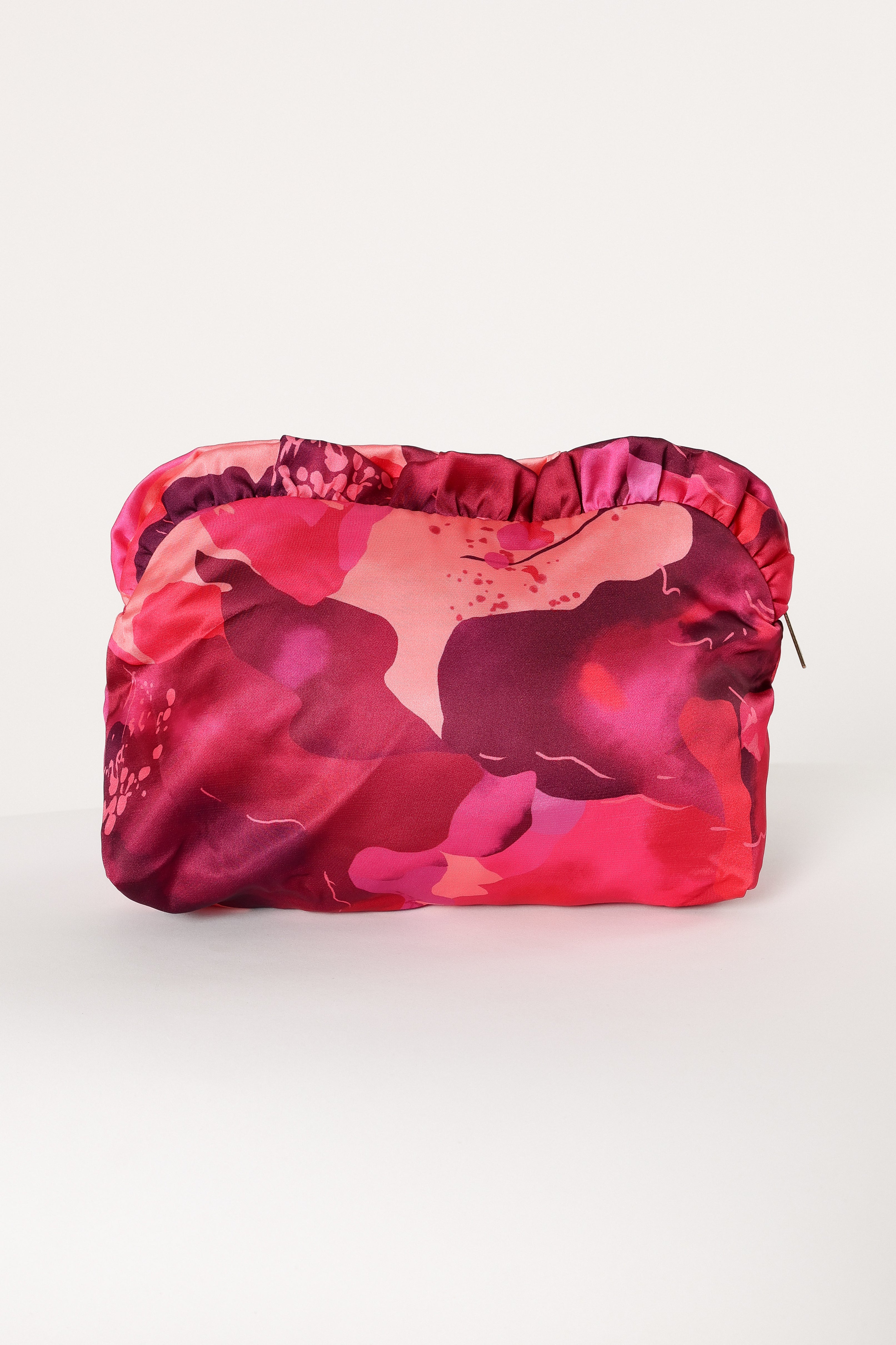 Large Satin Floral Ruffle Pouch - Floral