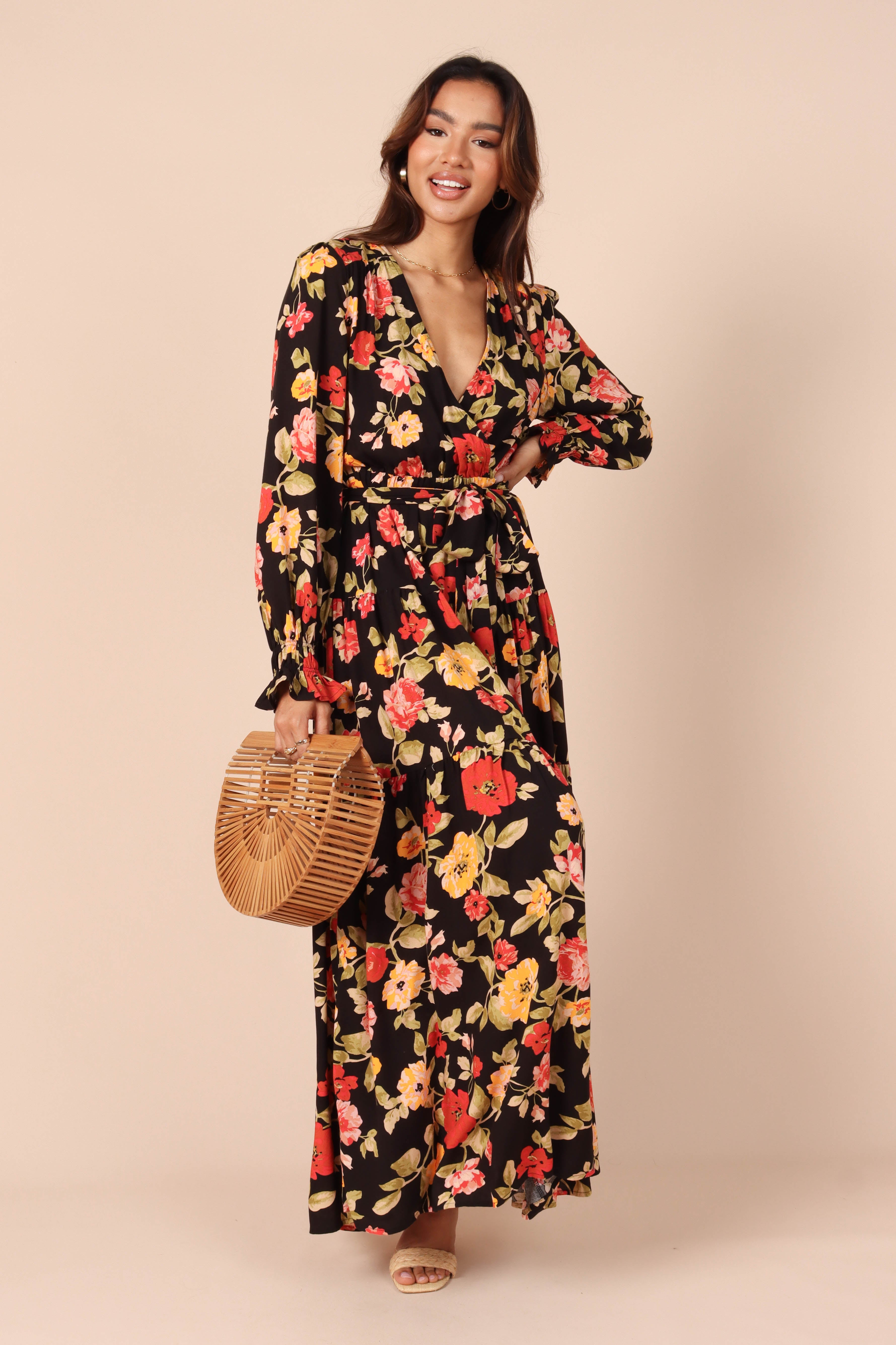 Ruana Maxi Dress - Black Floral