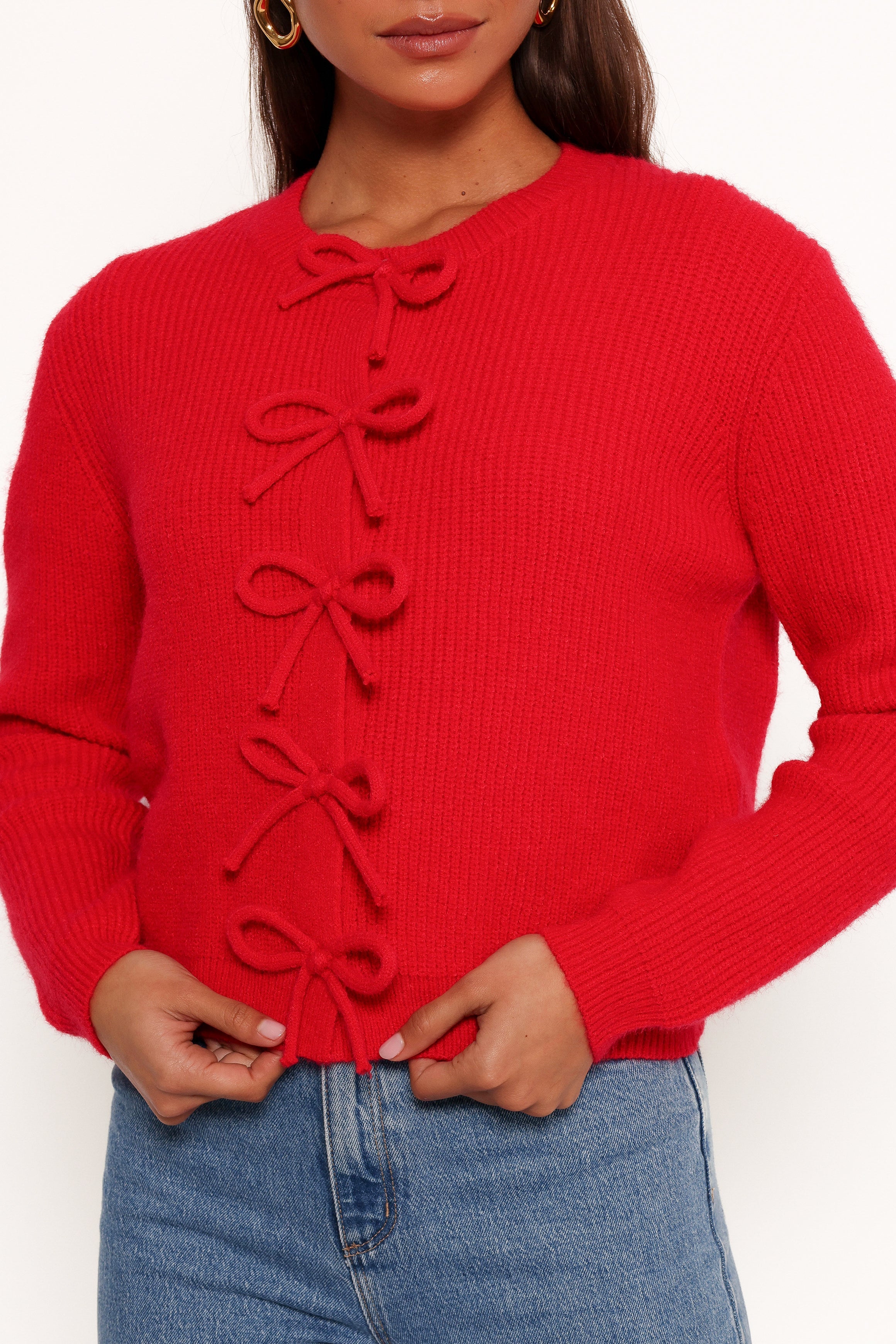 Wilde Bow Front Cardigan - Red