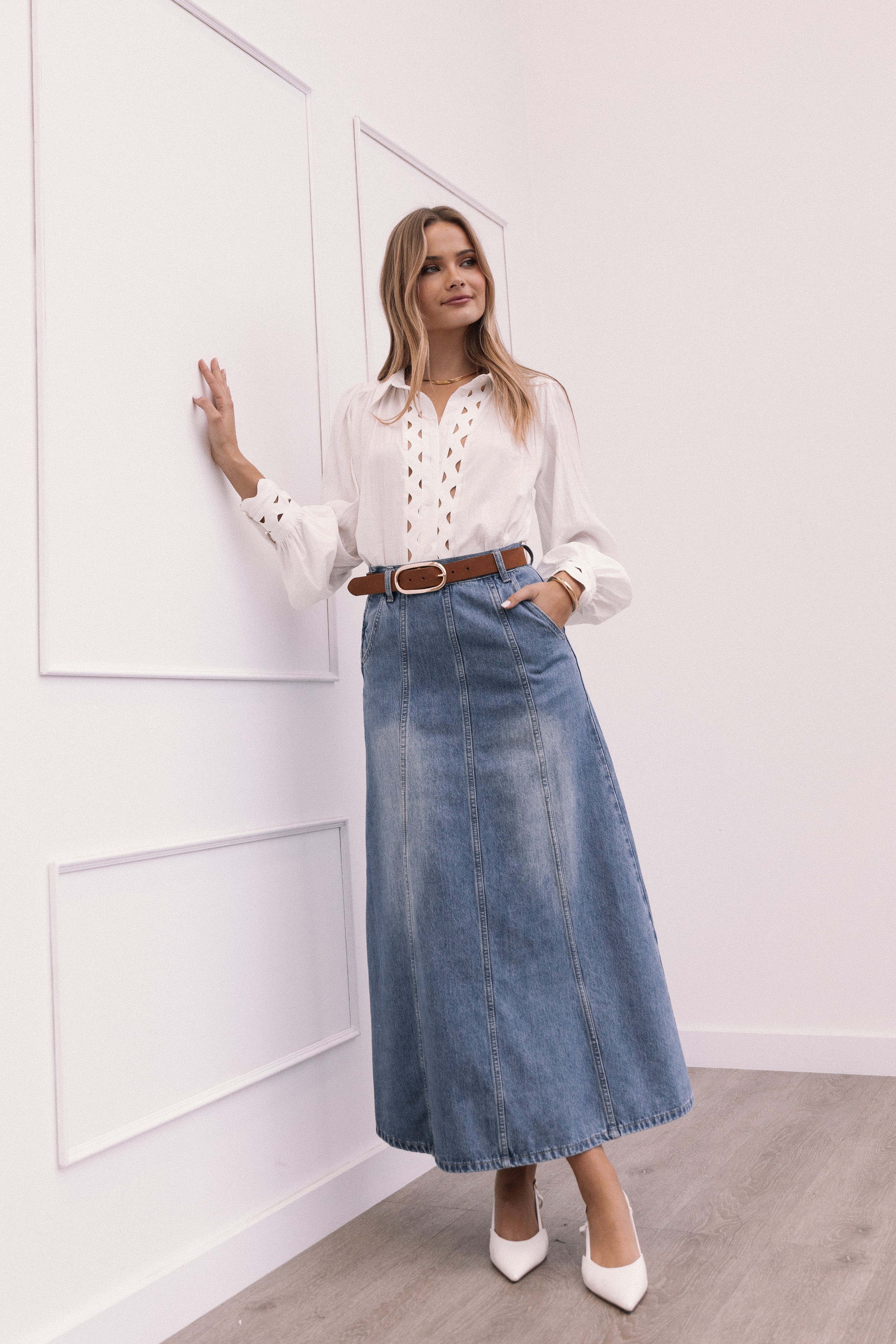 Gwen Denim Skirt - Mid Wash Denim