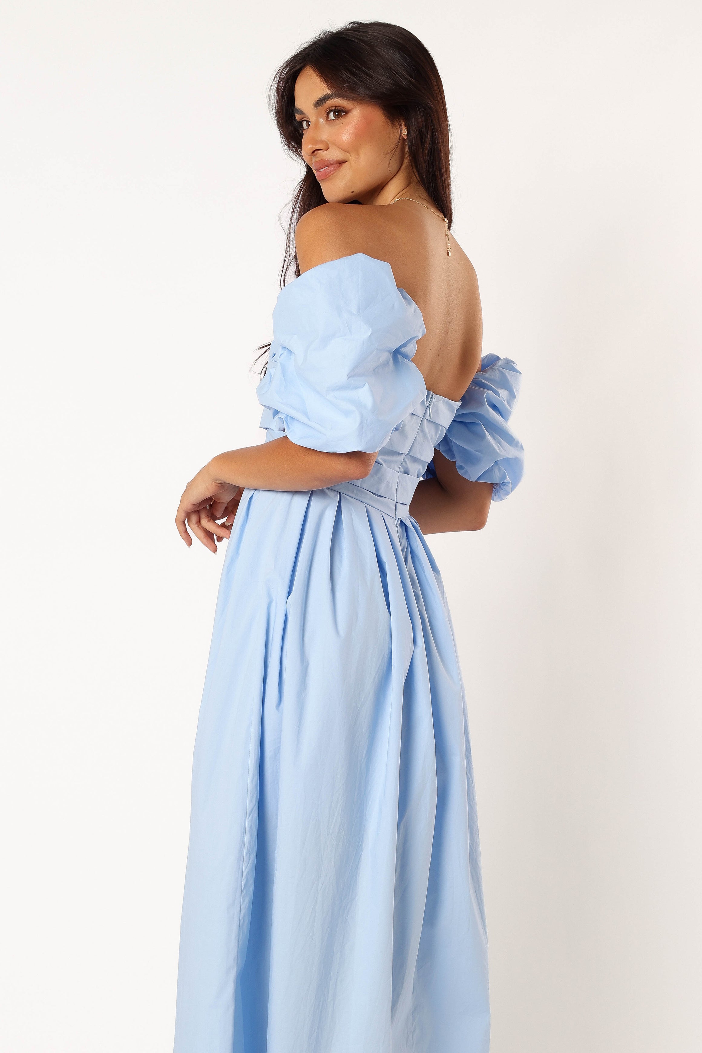 Solana Off Shoulder Midi Dress - Blue