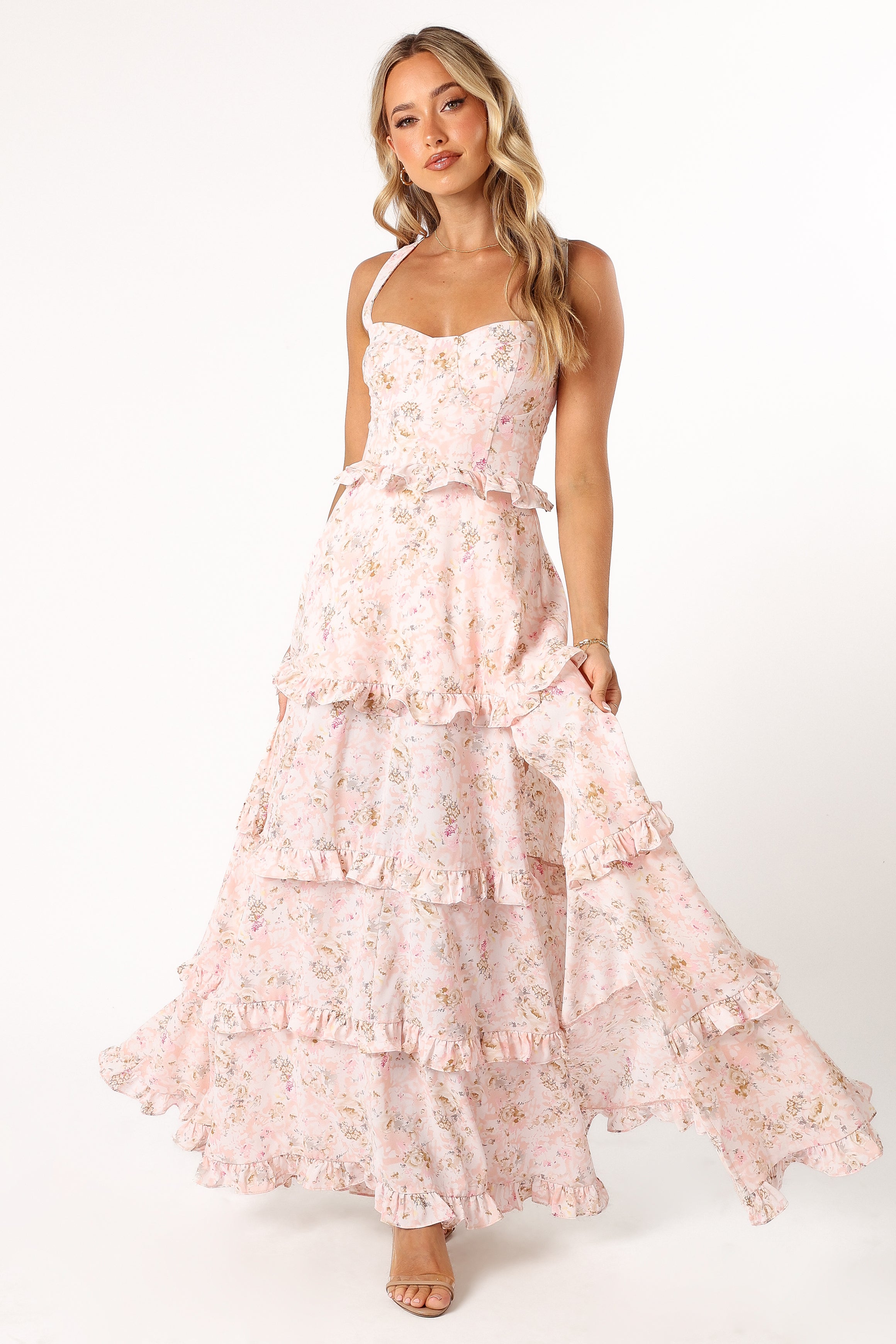 Lillee Tiered Maxi Dress - Pink Floral