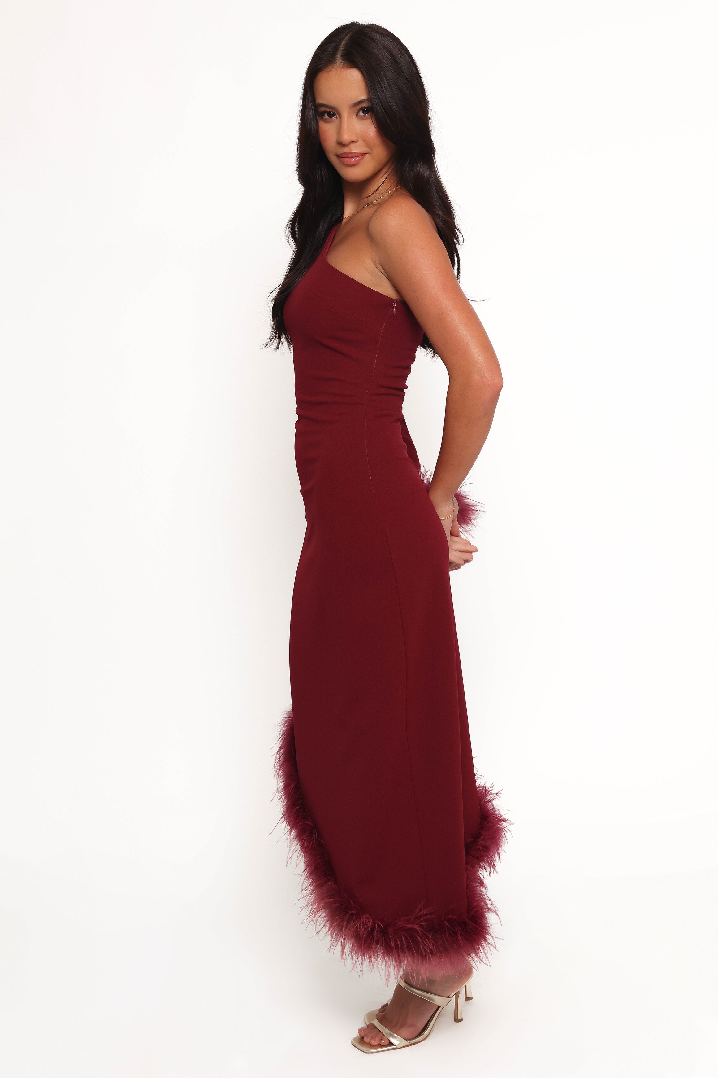 Dame One Shoulder Midi Dress - Deep Wine