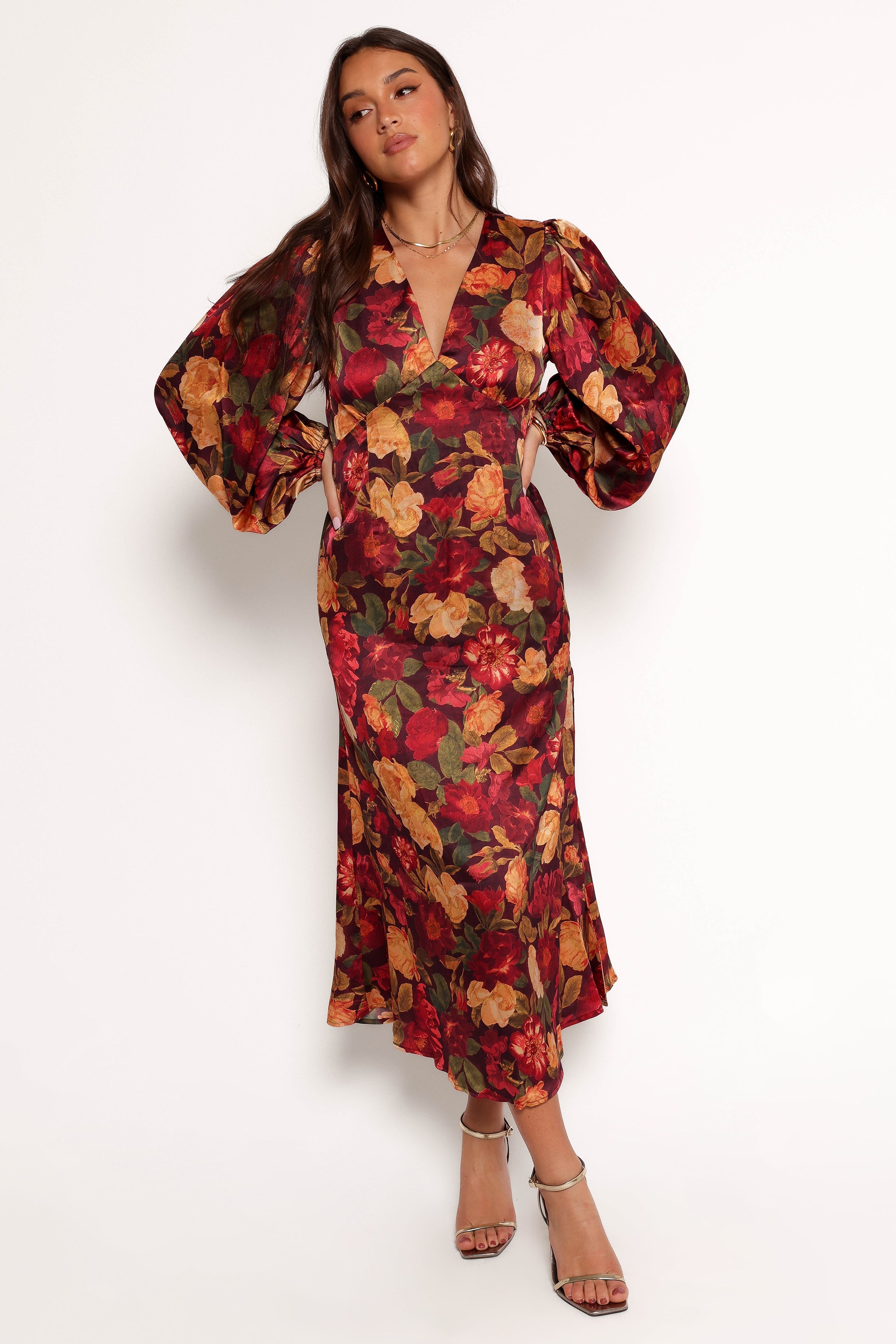 Zimmer Long Sleeve Maxi Dress - Sangria Bloom