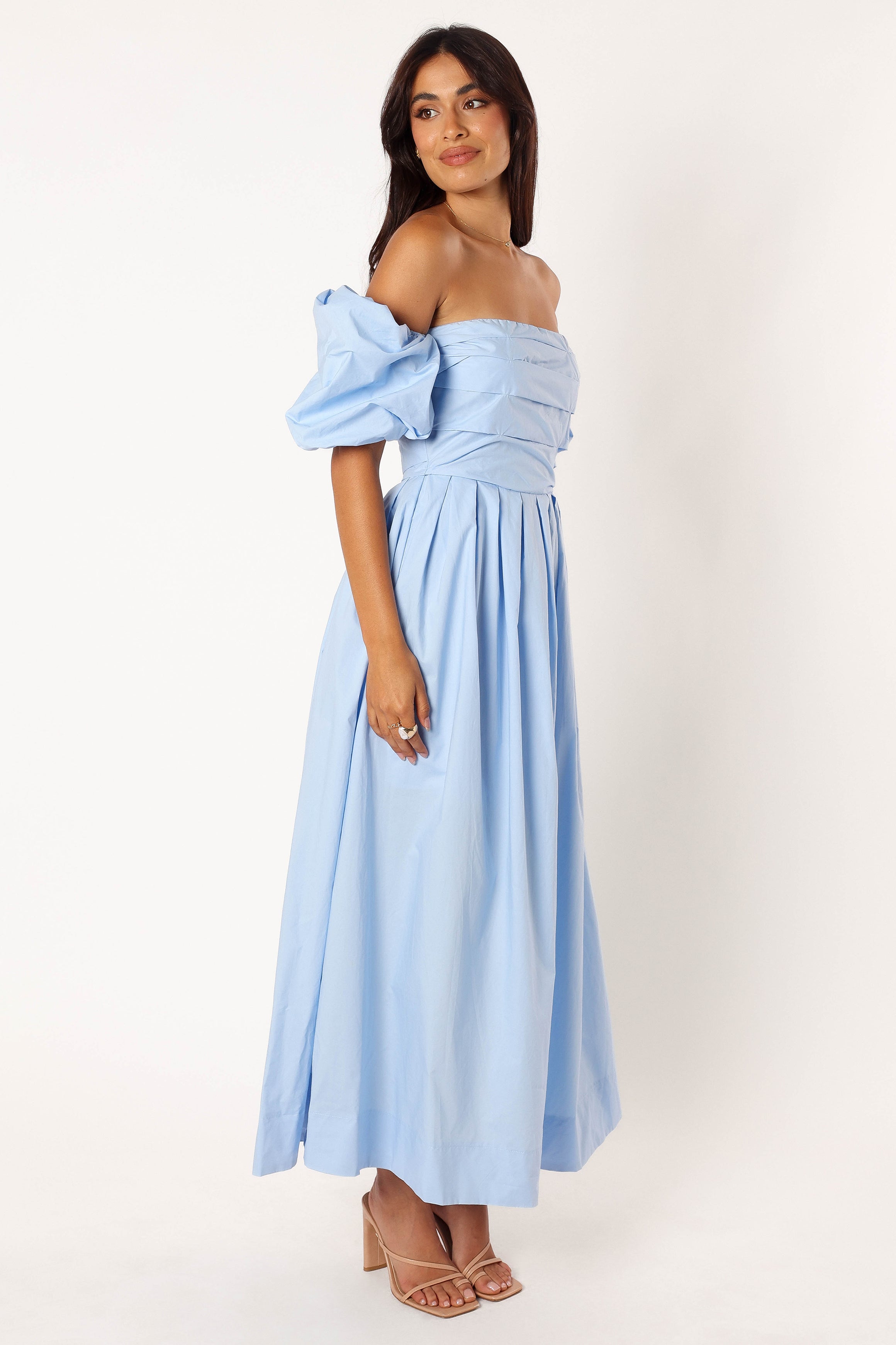 Solana Off Shoulder Midi Dress - Blue