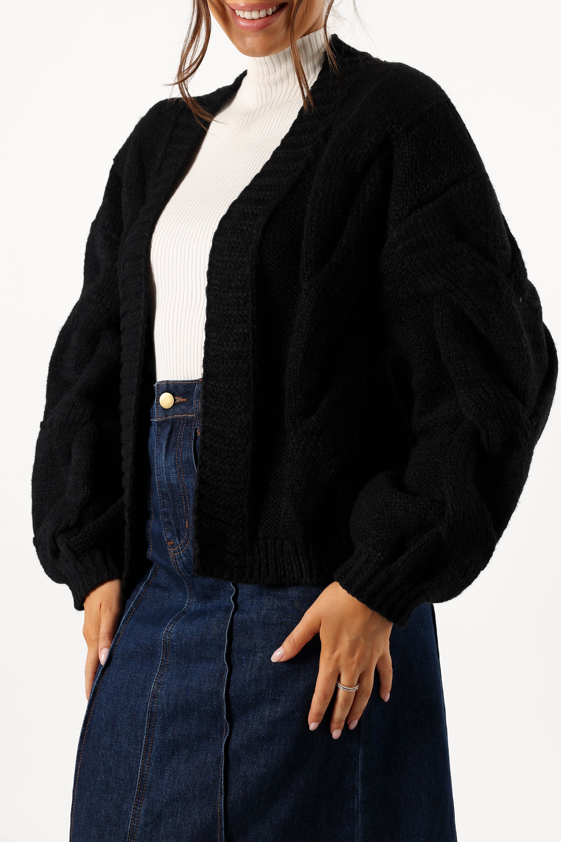 Oaklee Large Knit Back Cardigan - Black