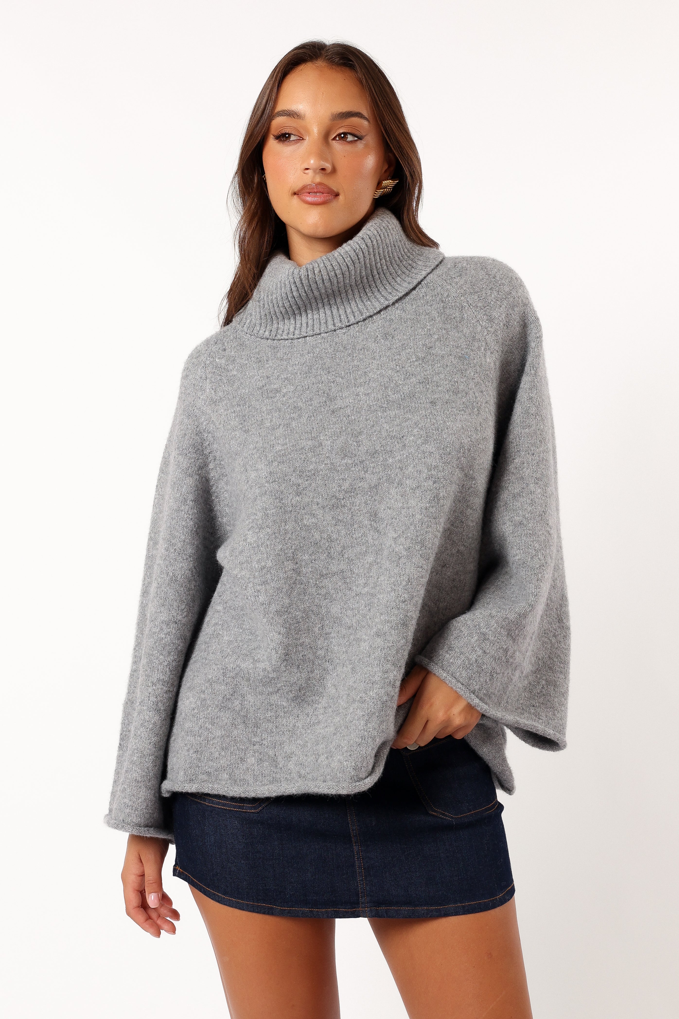 Bindy Cowlneck Knit Sweater - Grey Marle