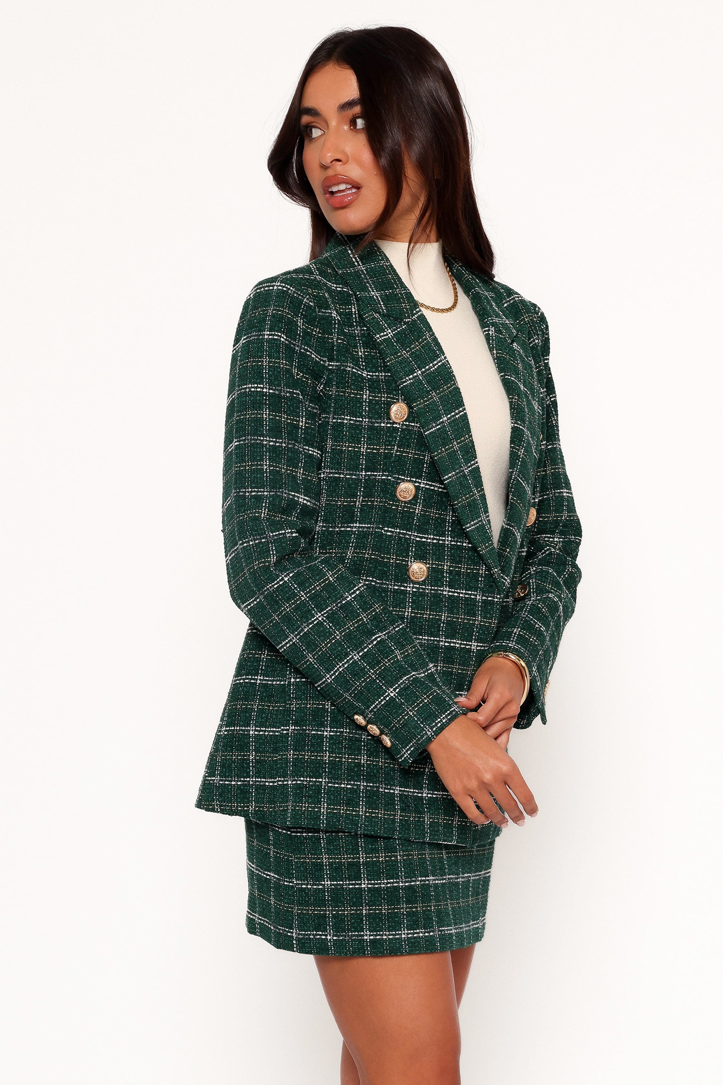 Jules Twill Plaid Blazer - Green