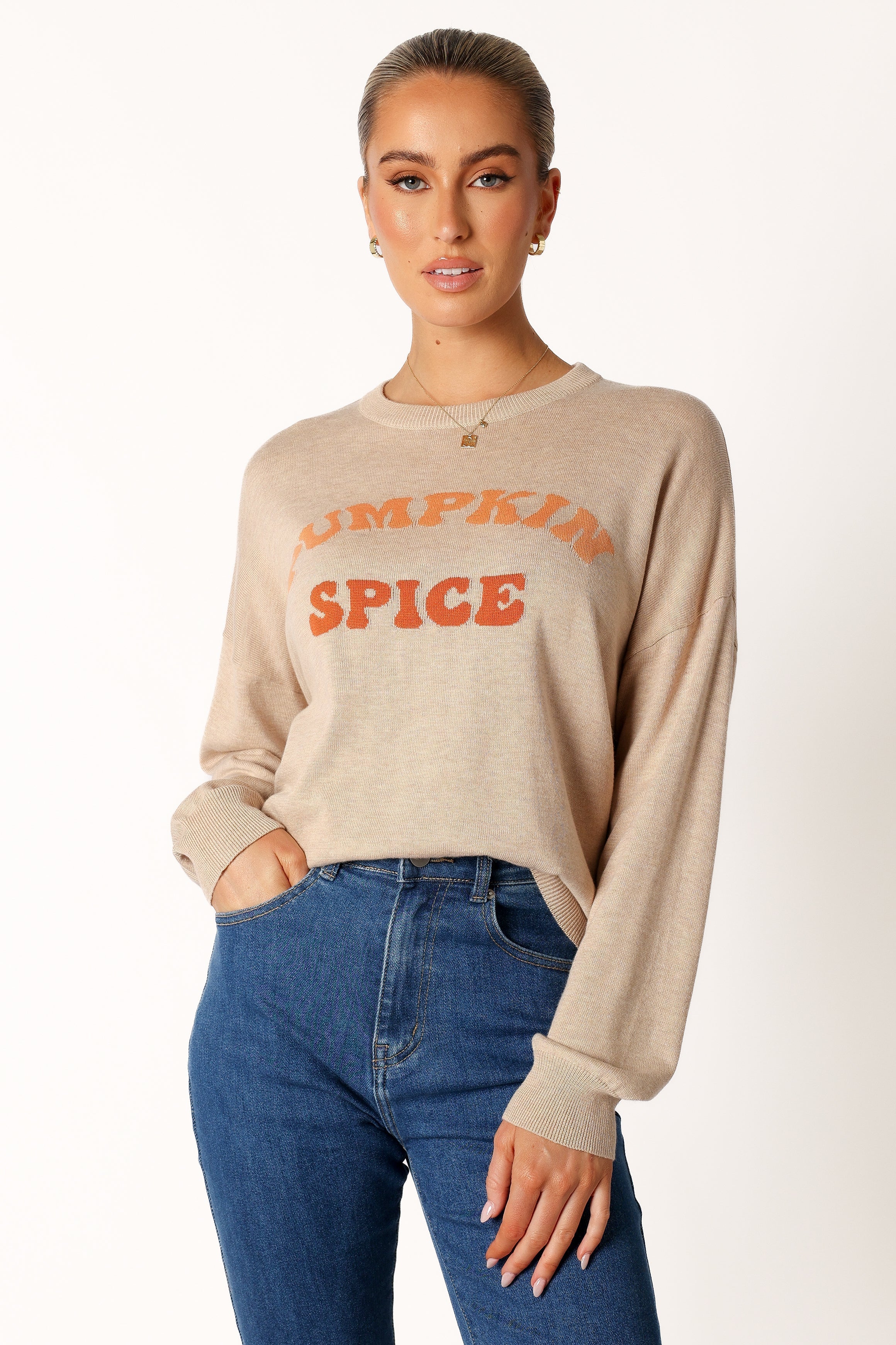 Pumpkin Spice Knit Sweater - Oatmeal