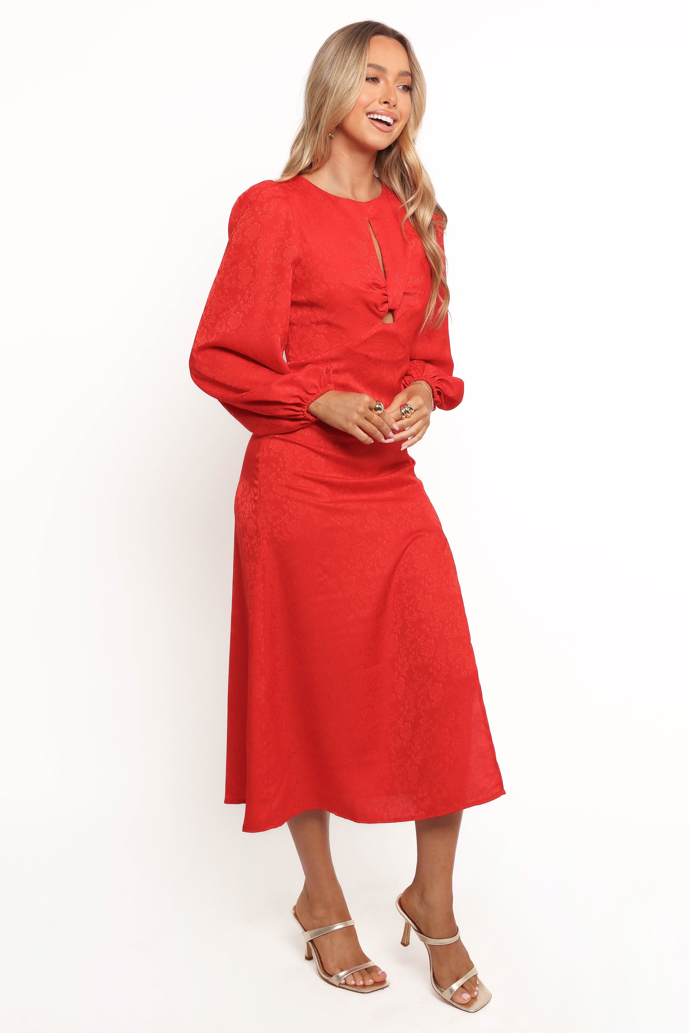 Laine Long Sleeve Midi Dress - Red