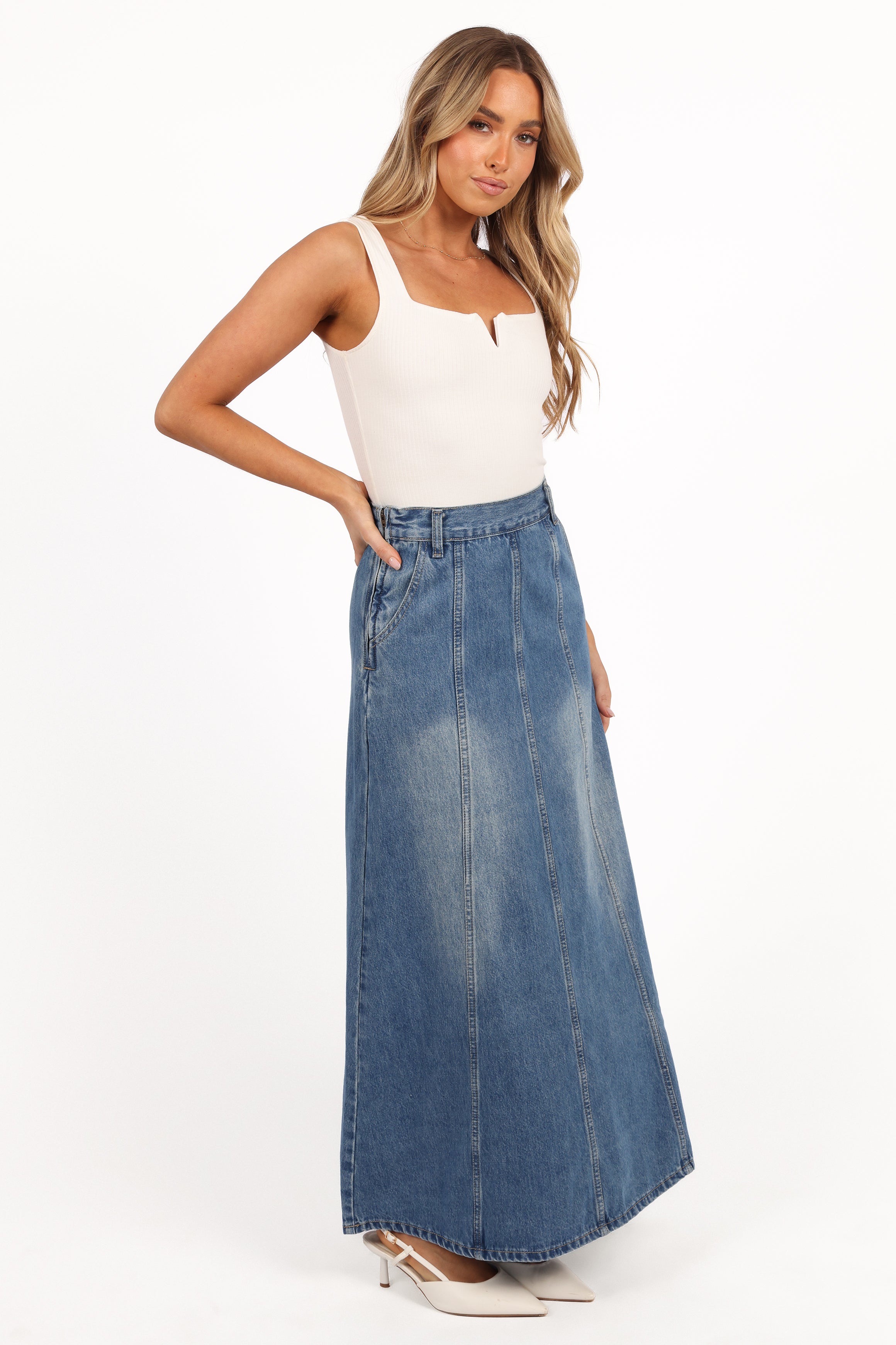 Gwen Denim Skirt - Mid Wash Denim