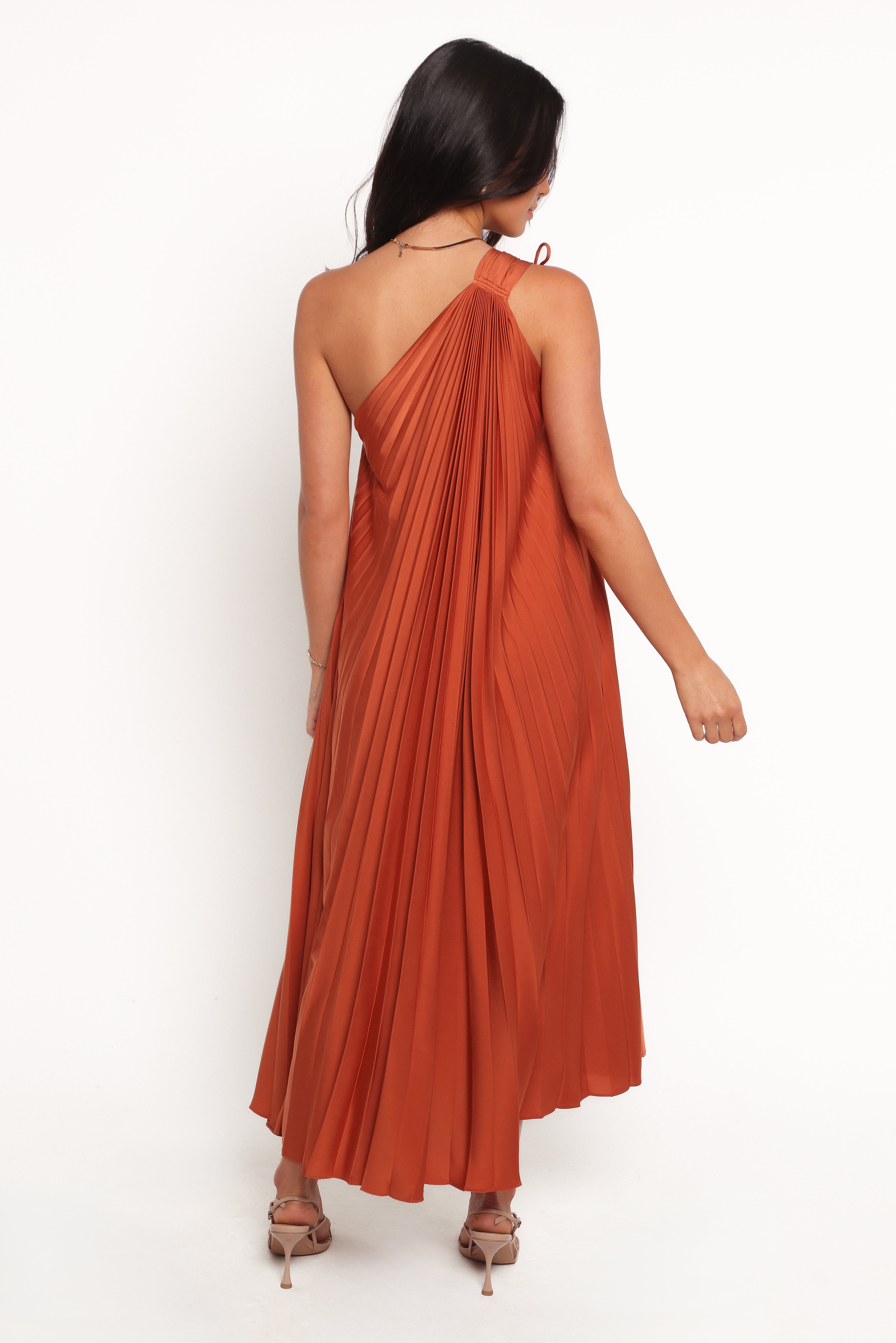 Selena One Shoulder Midi Dress - Russet Bronze