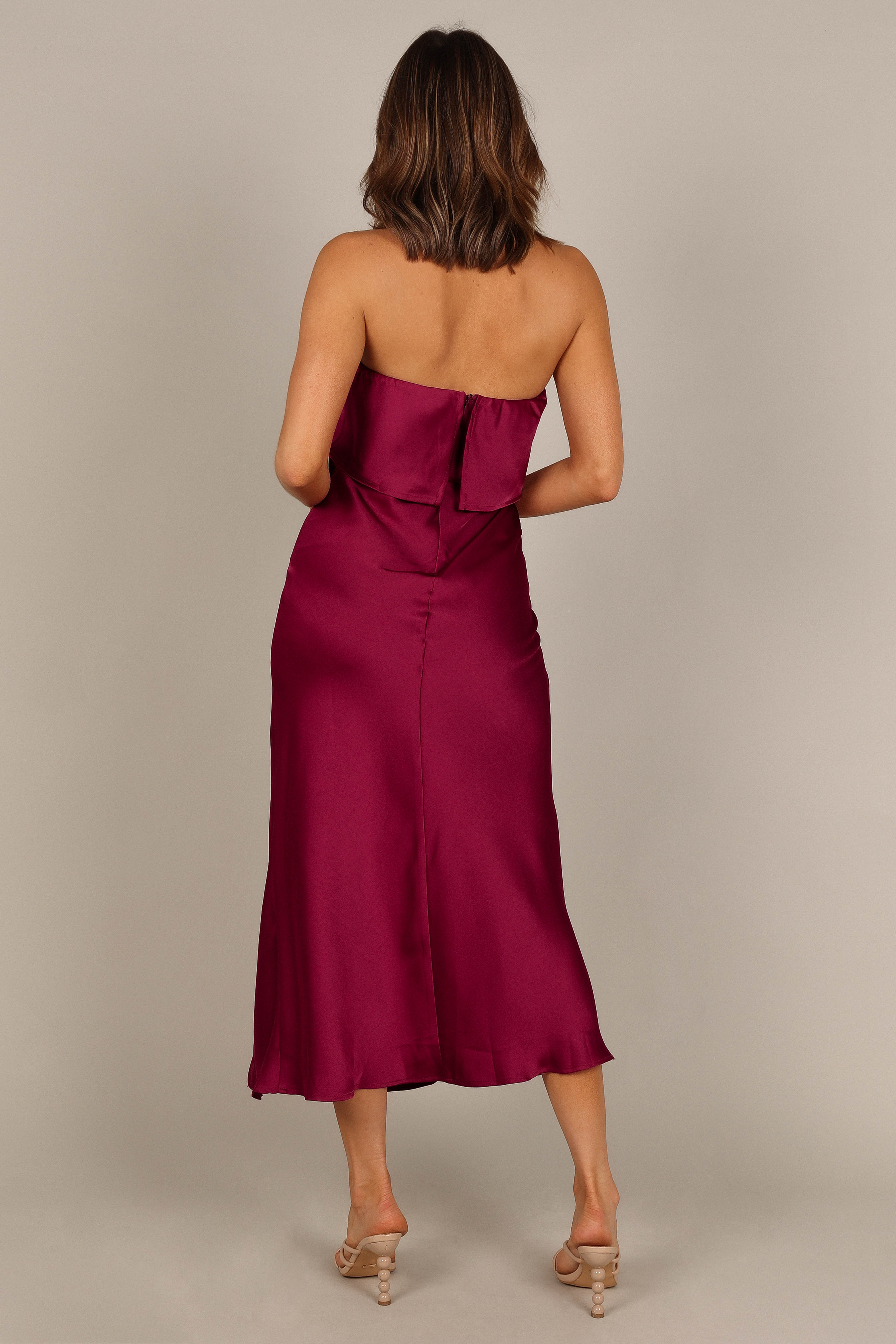 Vienna Strapless Midi Dress - Berry