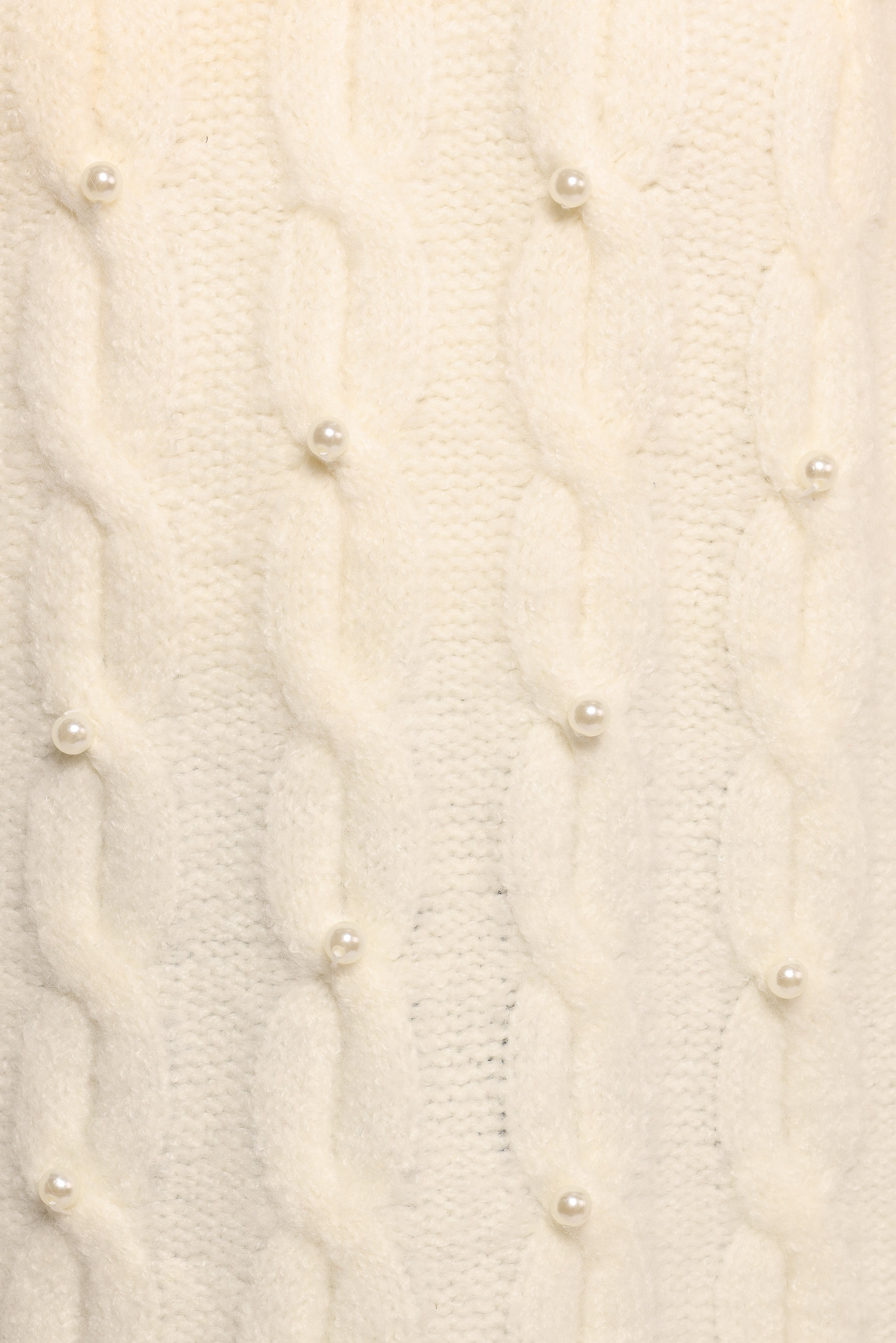 Kalai Cable Knit Pearl Detail Knit Sweater - Cream