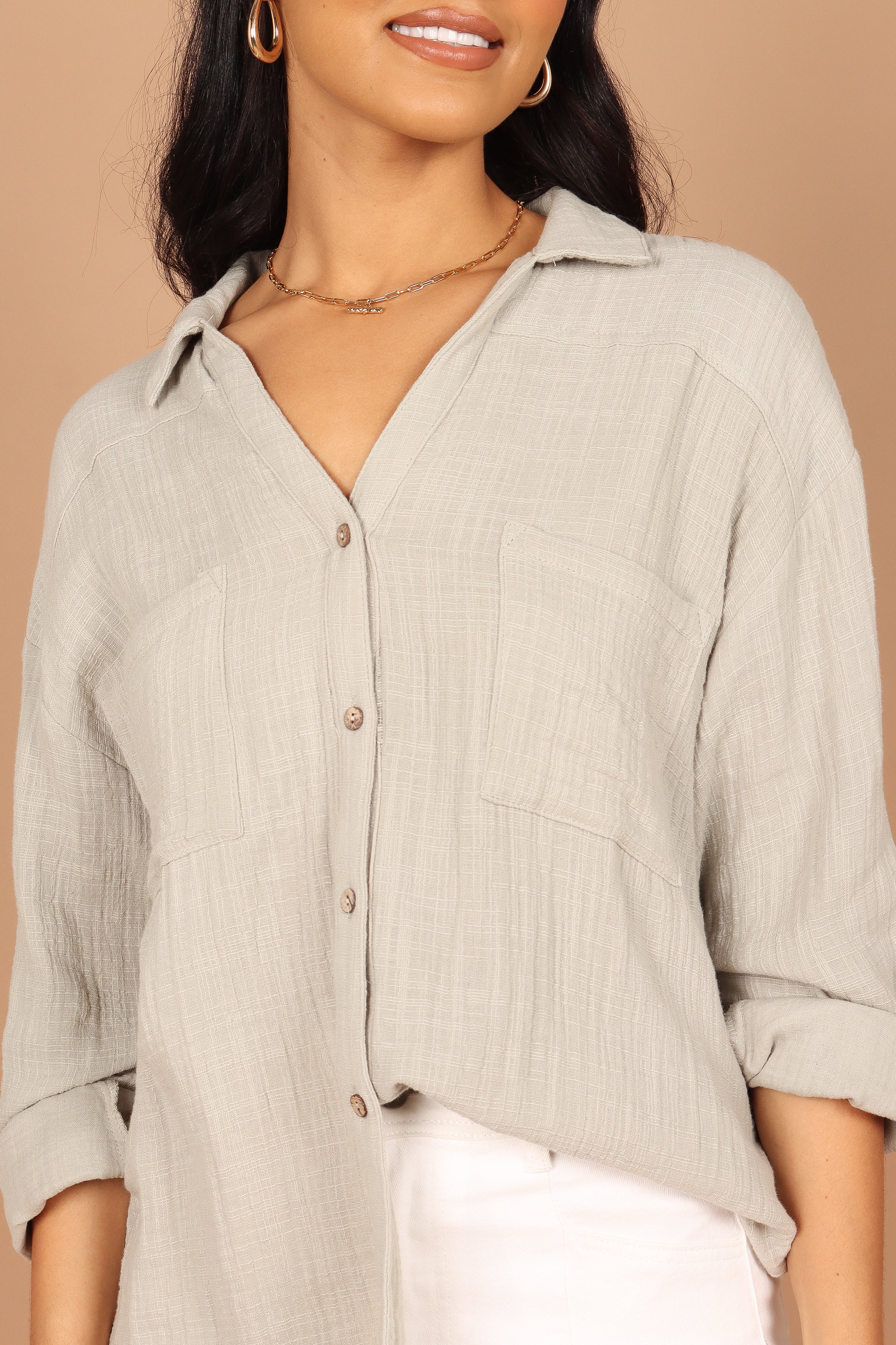 Bobby Button Down Top - Sage Green