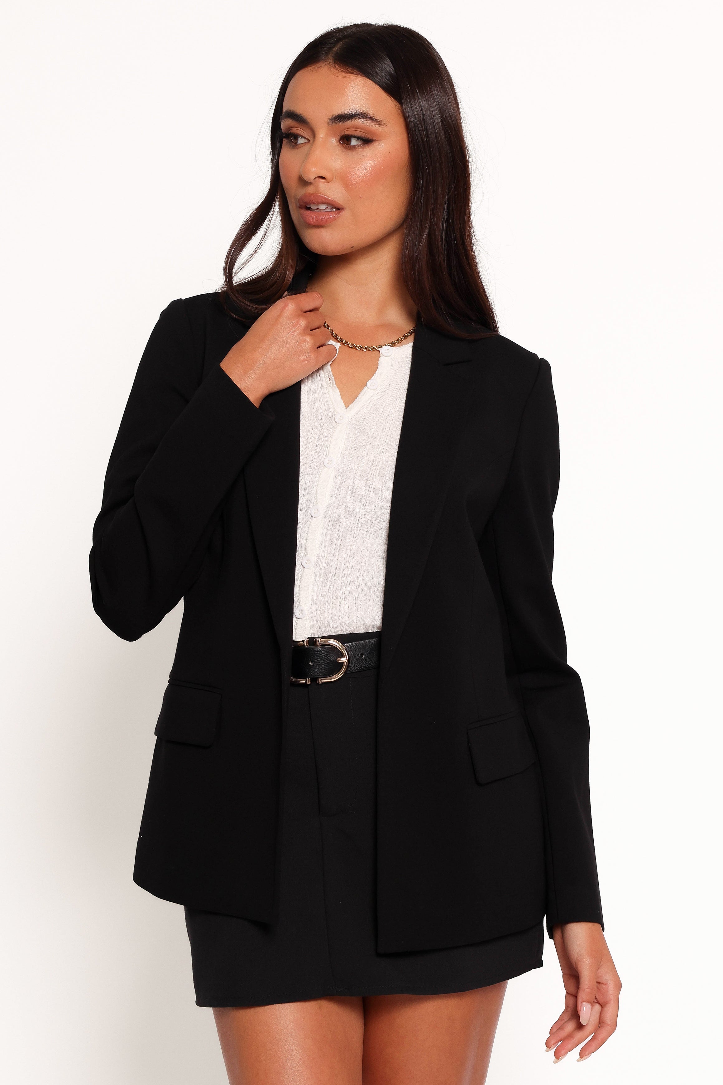 Ronny Open Front Knit Blazer - Black