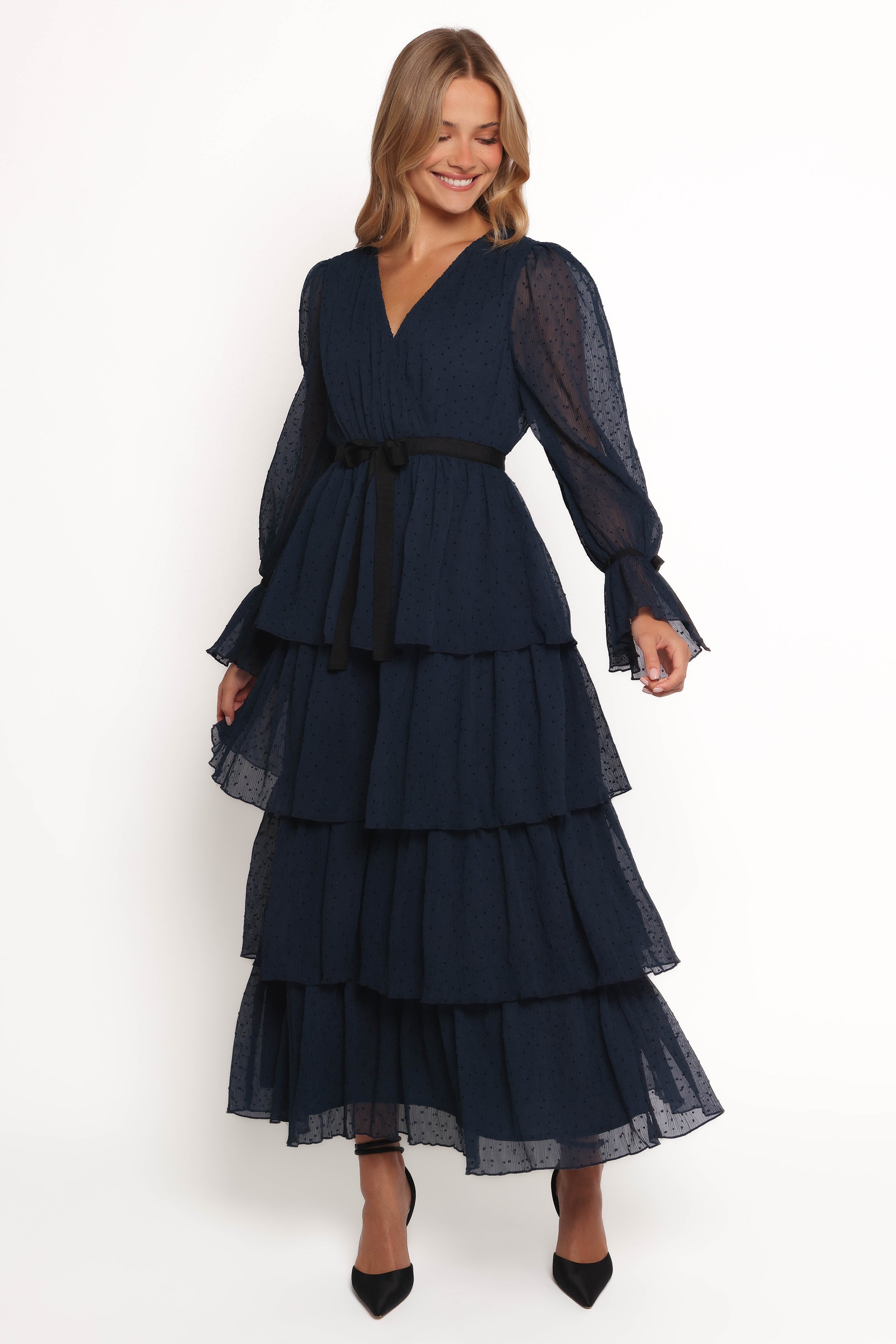 Antoinette Long Sleeve Tiered Maxi Dress - Navy