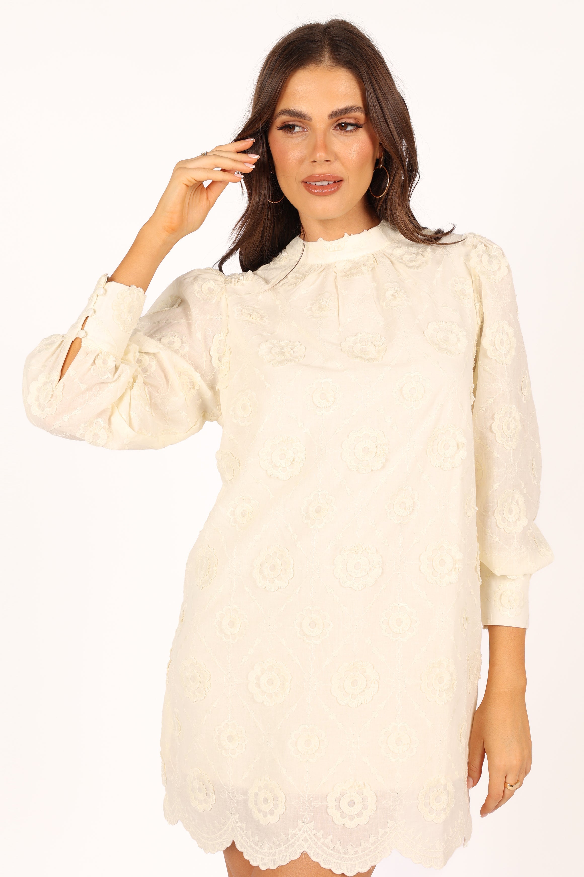 Stefania Long Sleeve Mini Dress - Cream