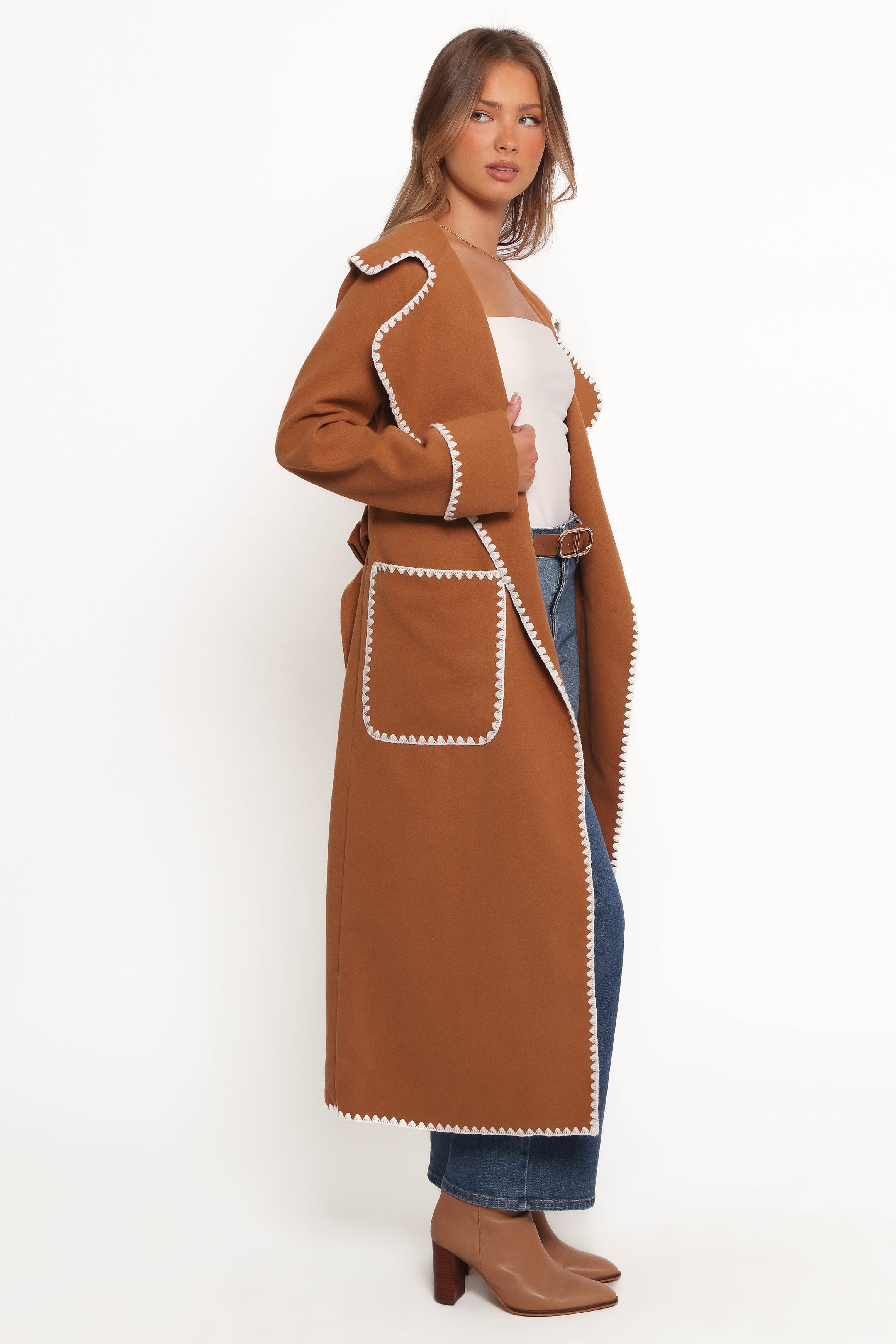 Brexley Contrast Hem Coat - Tan