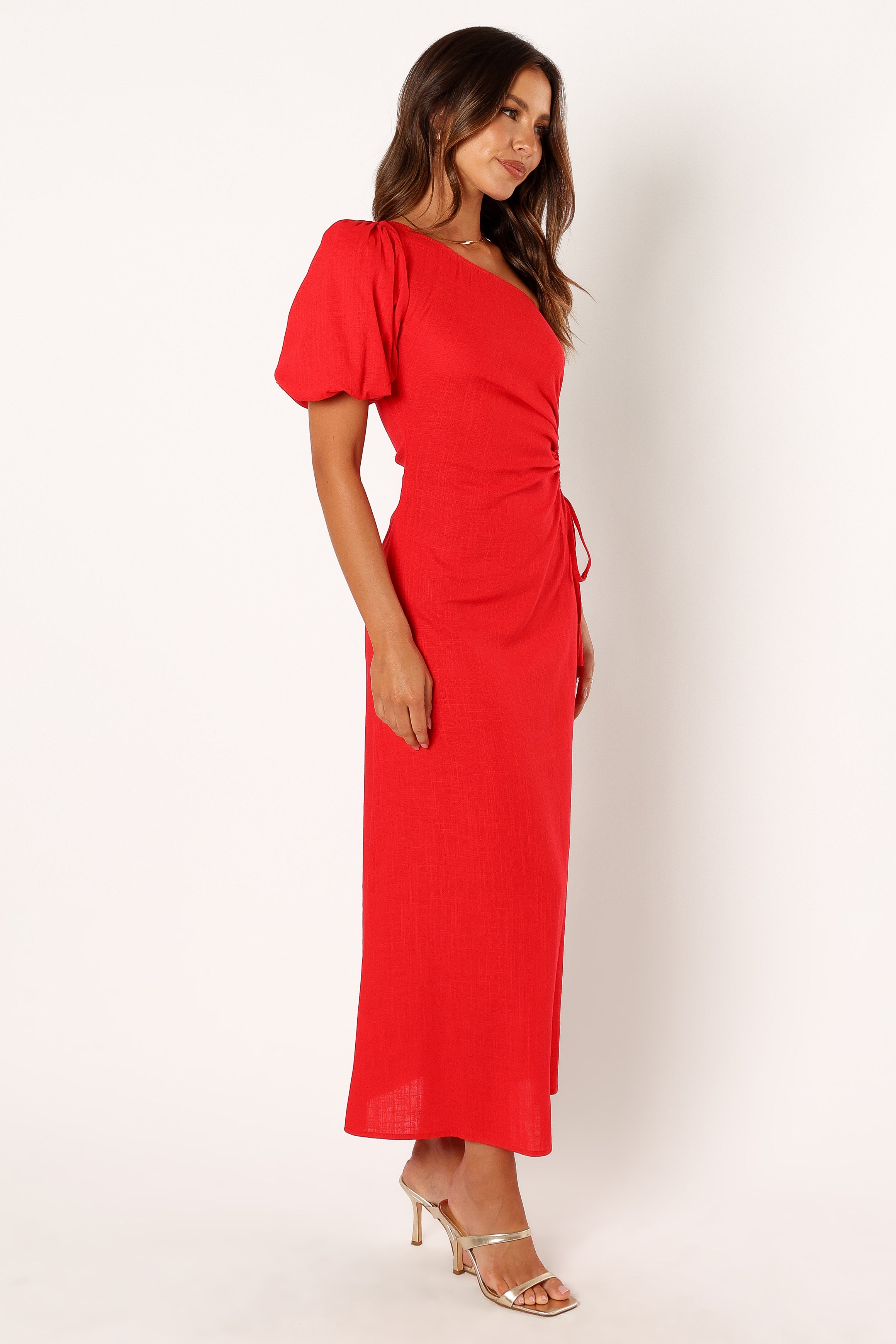 Kimmie One Shoulder Cut Out Midi Dress - Red