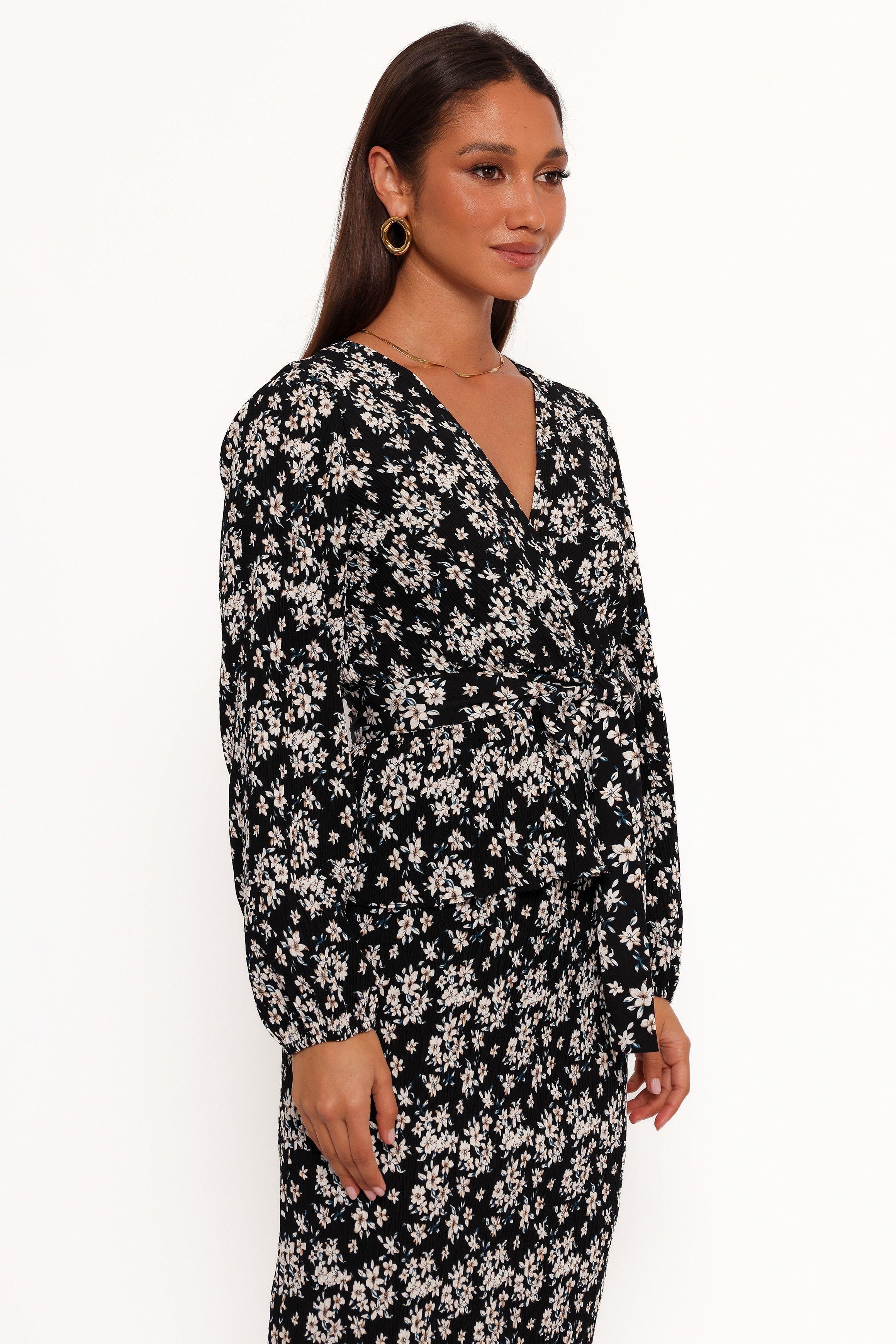 Minelli Pleat Top - Black/White Floral