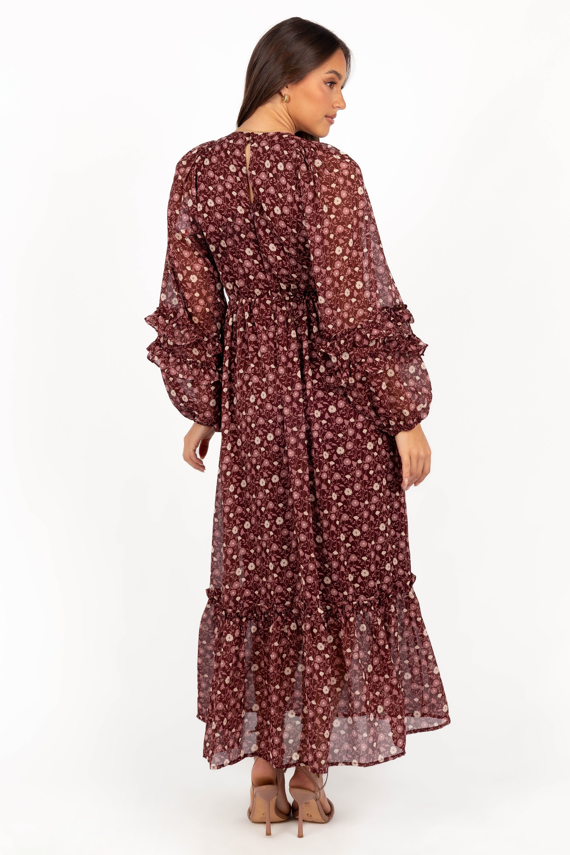 Evian Long Sleeve Maxi Dress - Burgundy Multi