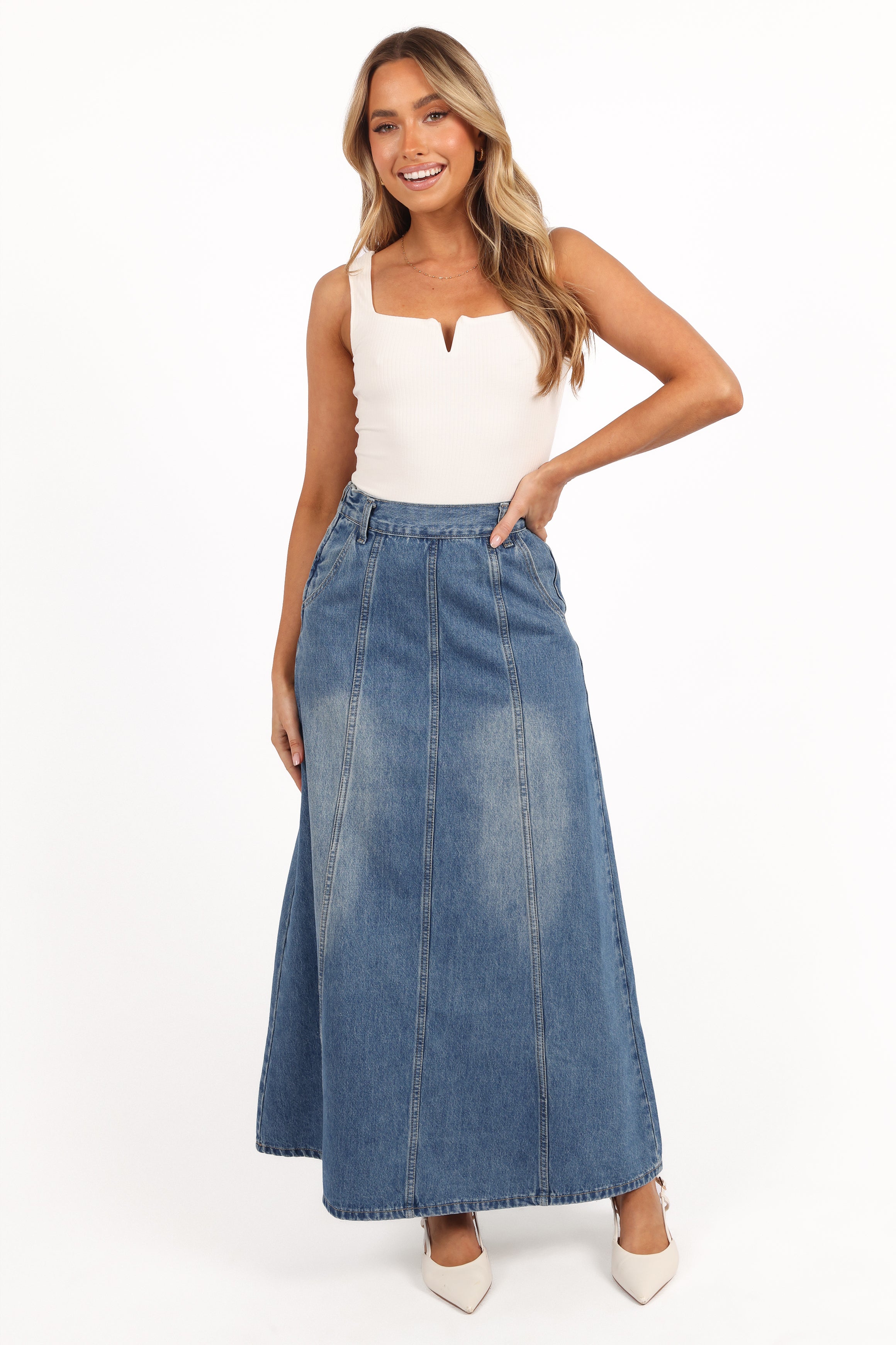 Gwen Denim Skirt - Mid Wash Denim