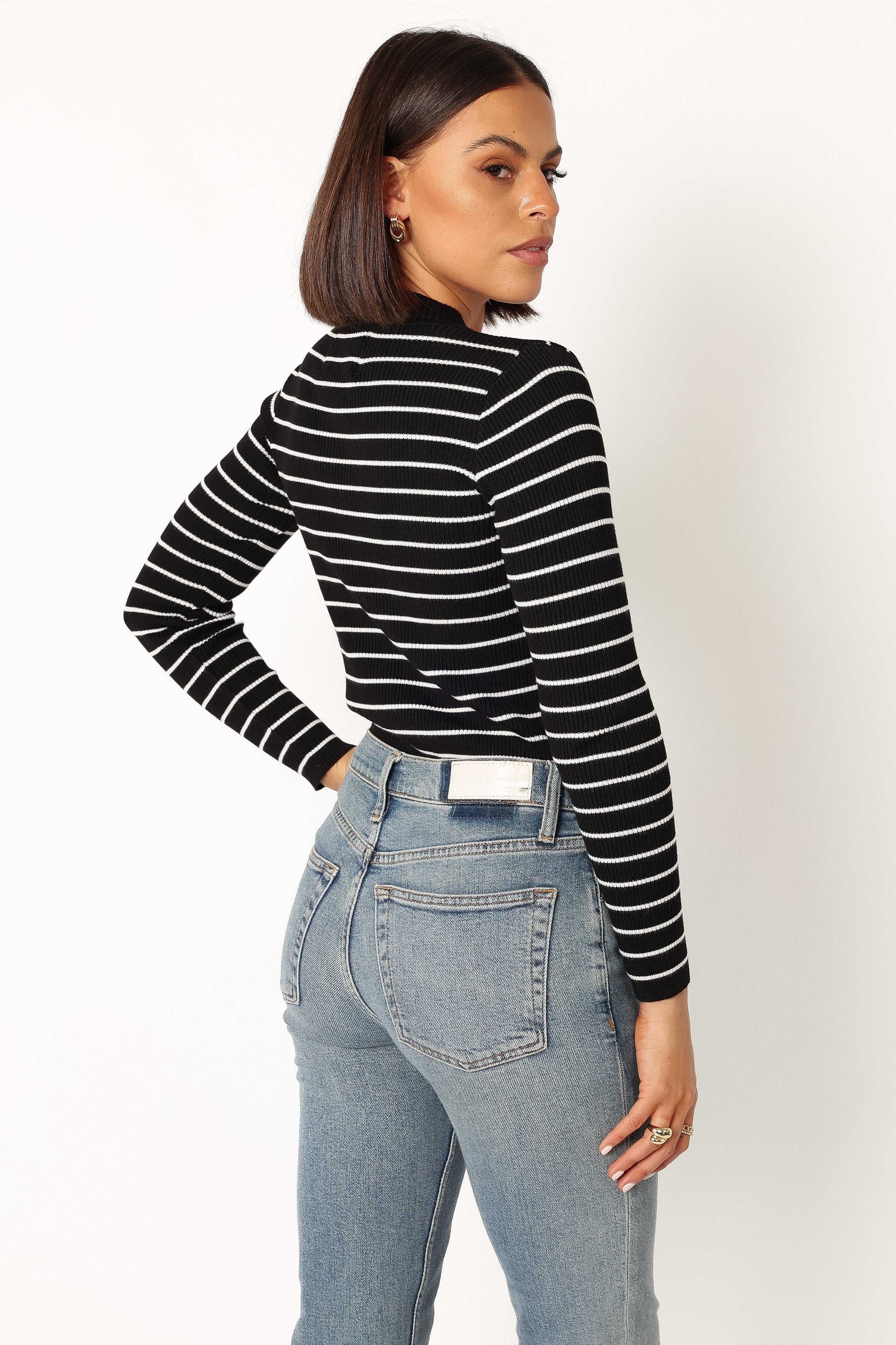 Stacie Ribbed Knit Top - Black Stripe